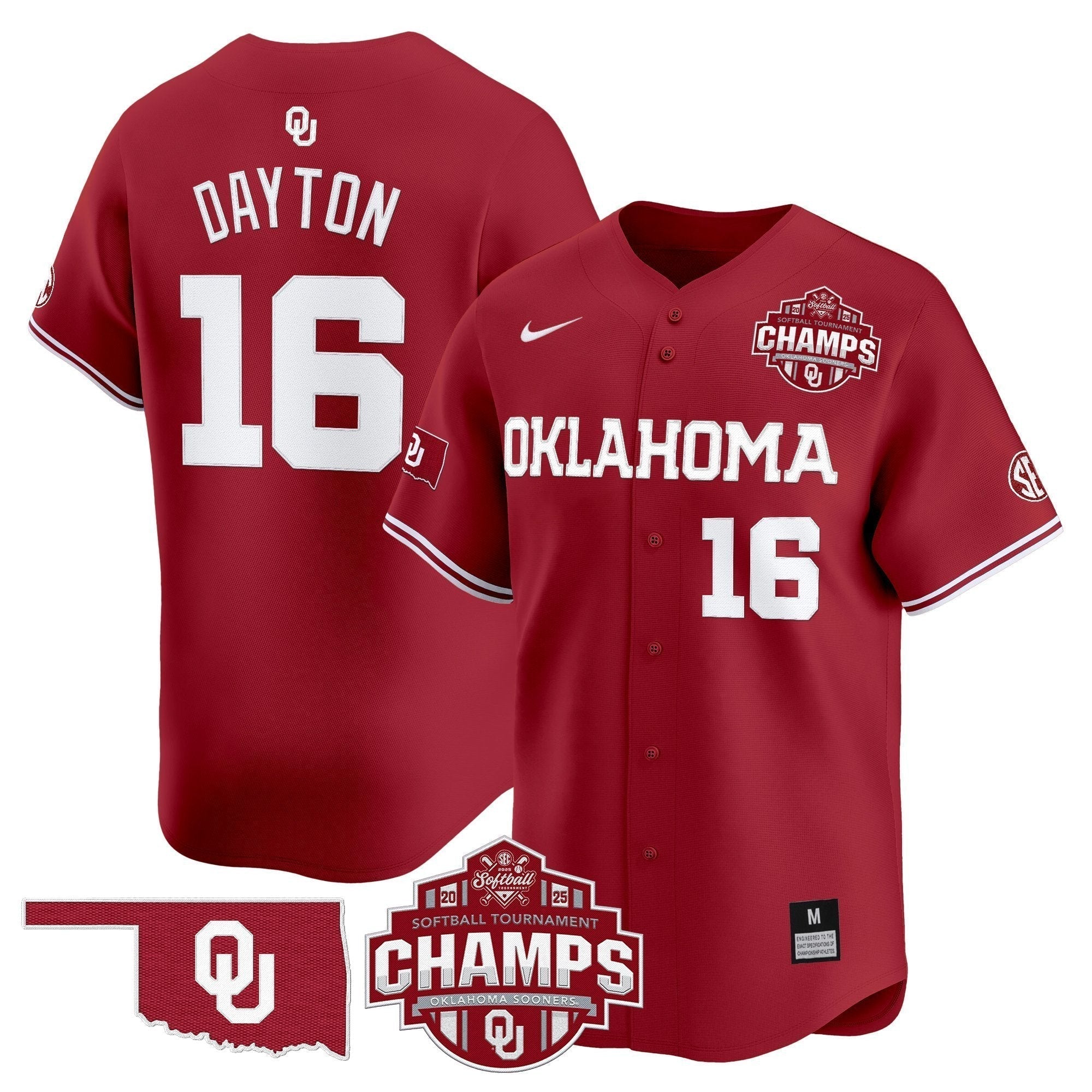 OU 2025 SEC Softball Conference Tournament Champions Patch Vapor Premier Limited Jersey - Stitched
