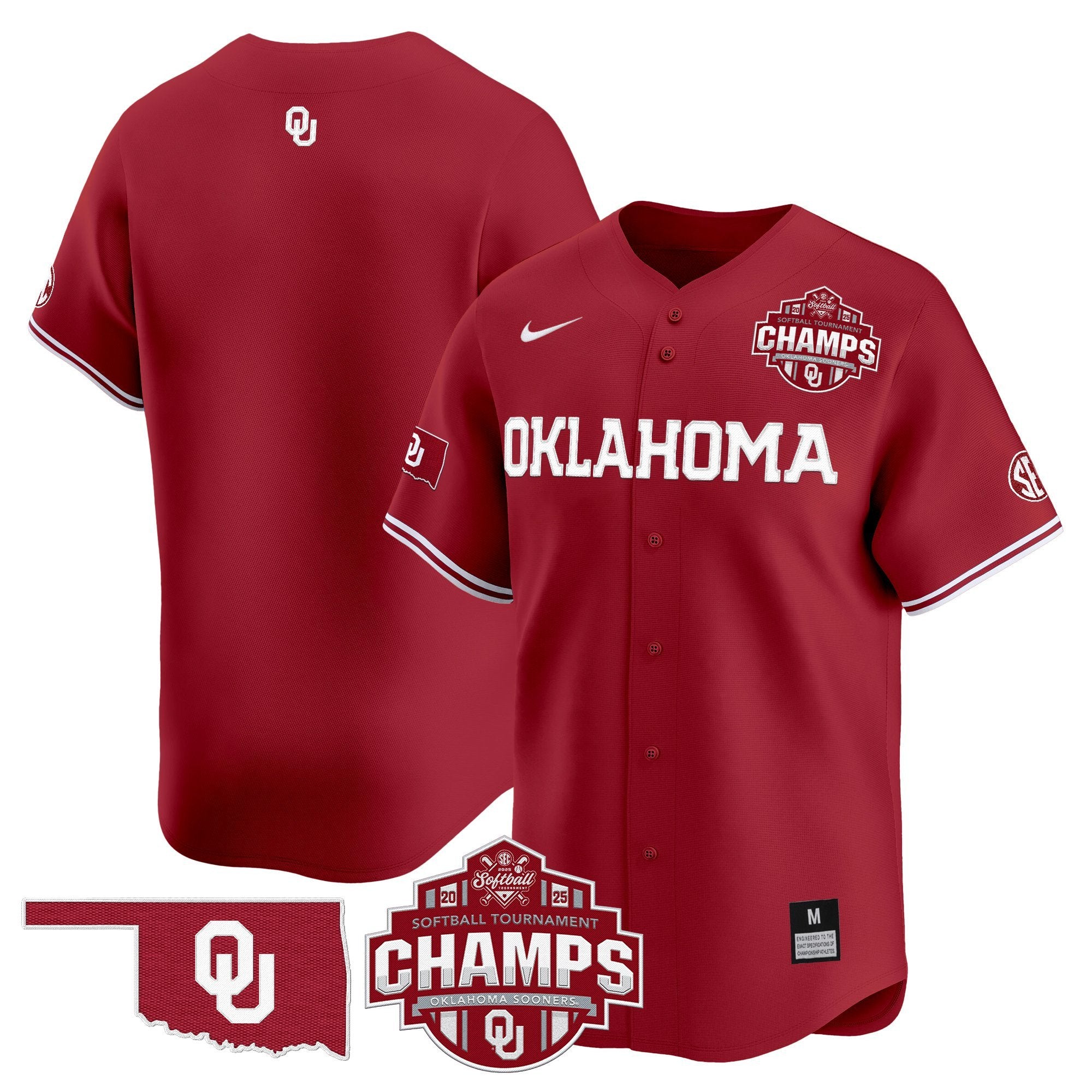 OU 2025 SEC Softball Conference Tournament Champions Patch Vapor Premier Limited Jersey - Stitched