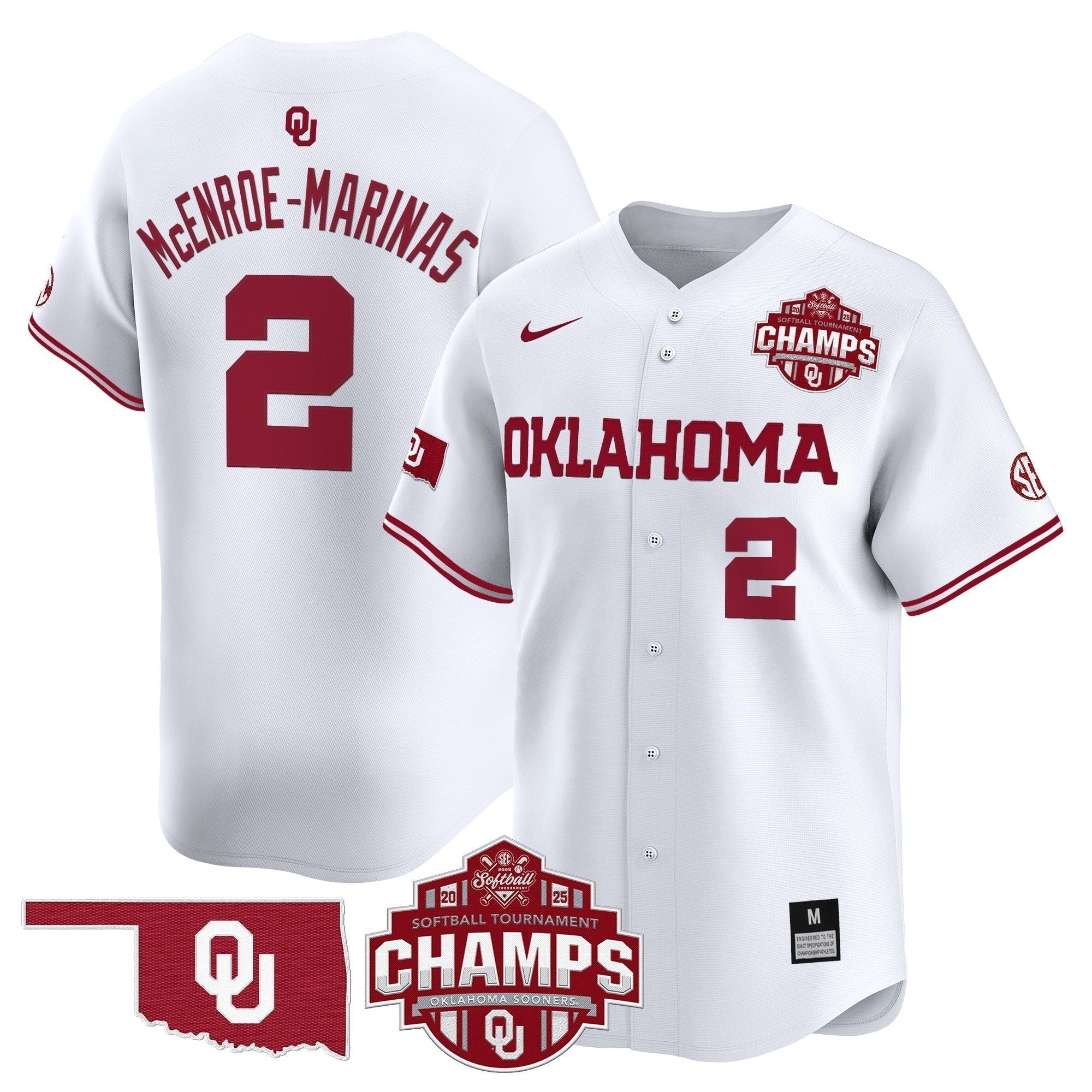 OU 2025 SEC Softball Conference Tournament Champions Patch Vapor Premier Limited Jersey - Stitched
