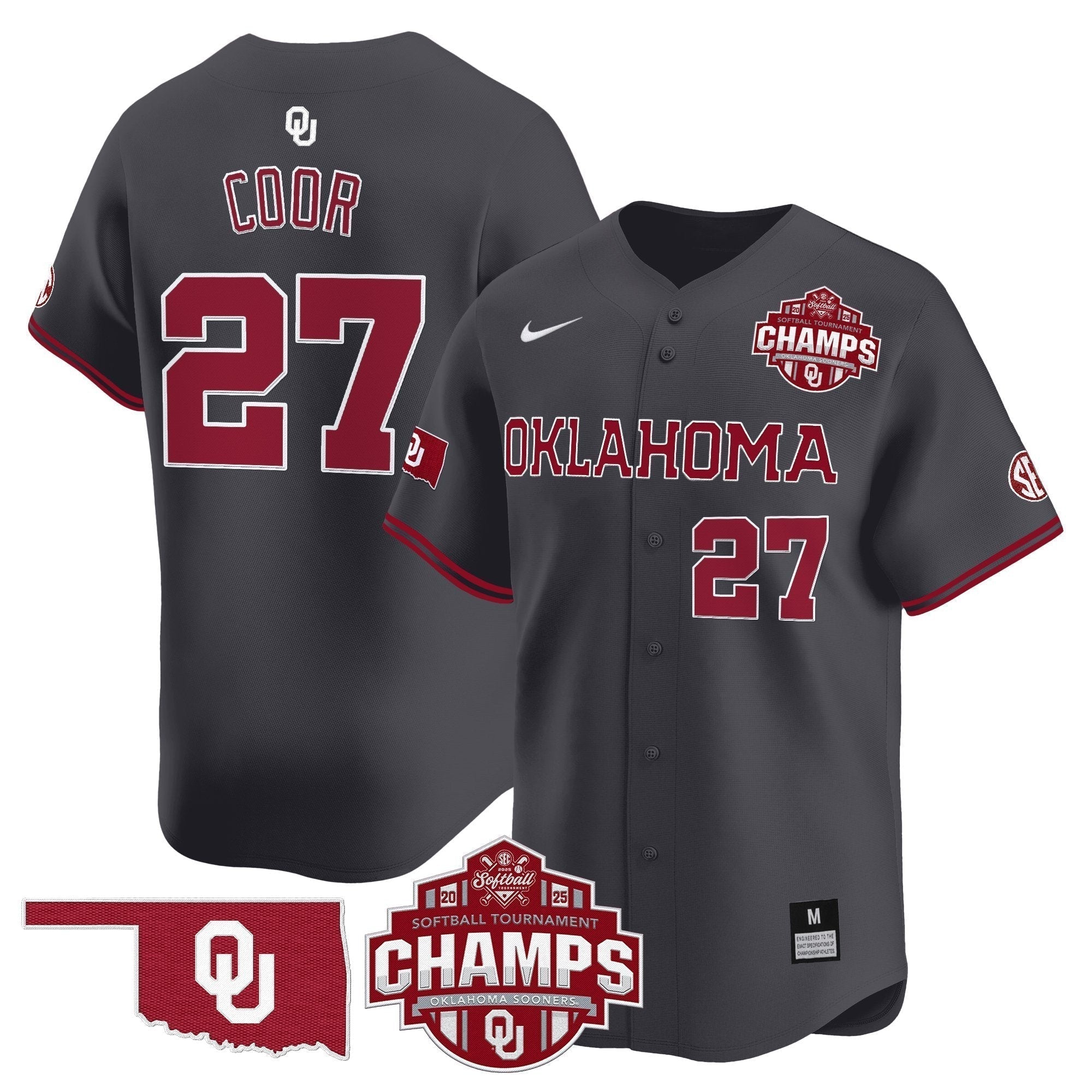 OU 2025 SEC Softball Conference Tournament Champions Patch Vapor Premier Limited Jersey - Stitched