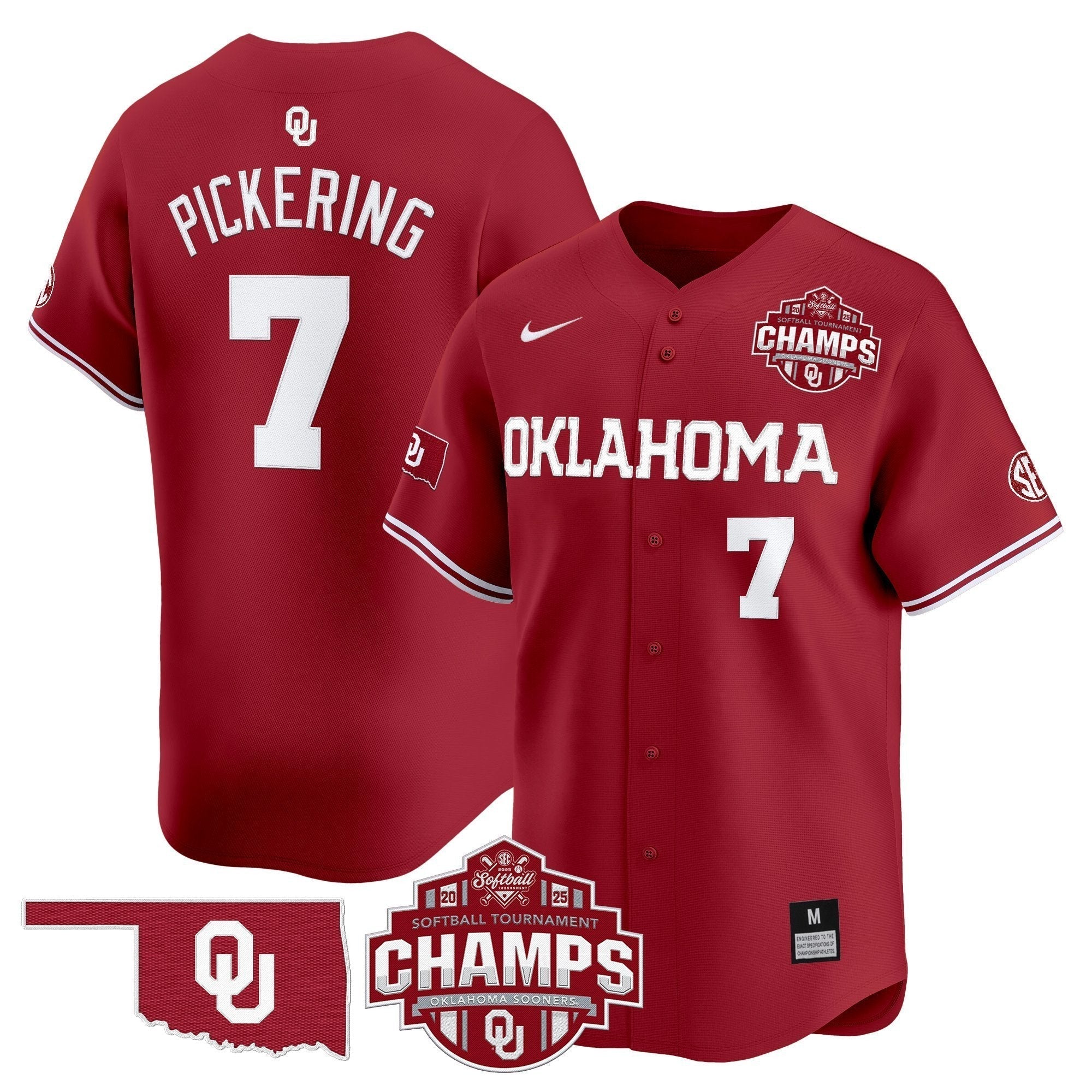 OU 2025 SEC Softball Conference Tournament Champions Patch Vapor Premier Limited Jersey - Stitched