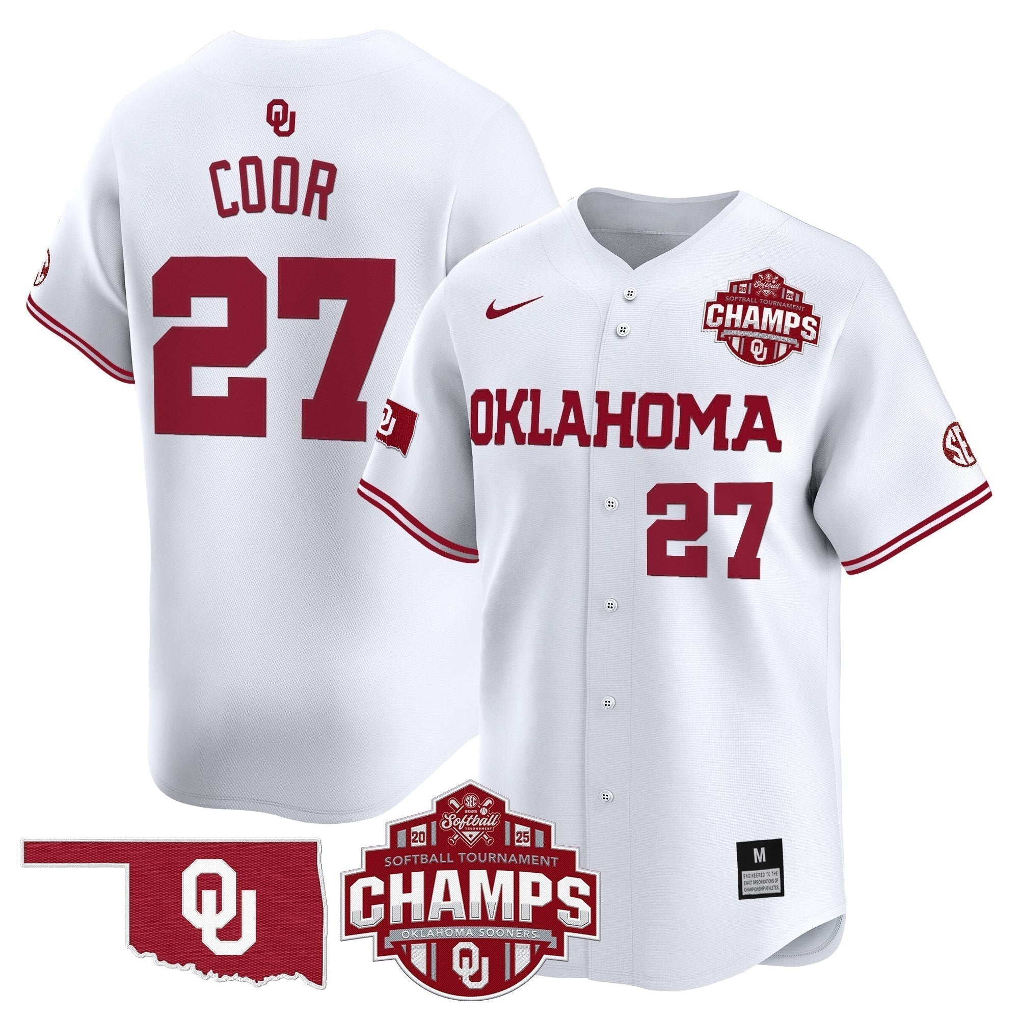 OU 2025 SEC Softball Conference Tournament Champions Patch Vapor Premier Limited Jersey - Stitched