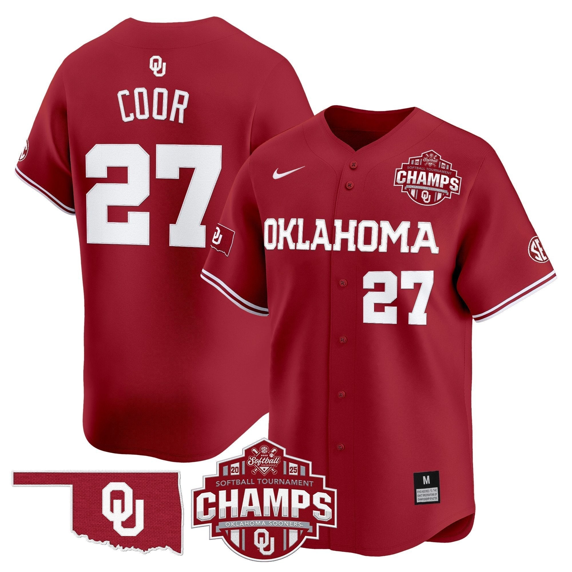 OU 2025 SEC Softball Conference Tournament Champions Patch Vapor Premier Limited Jersey - Stitched