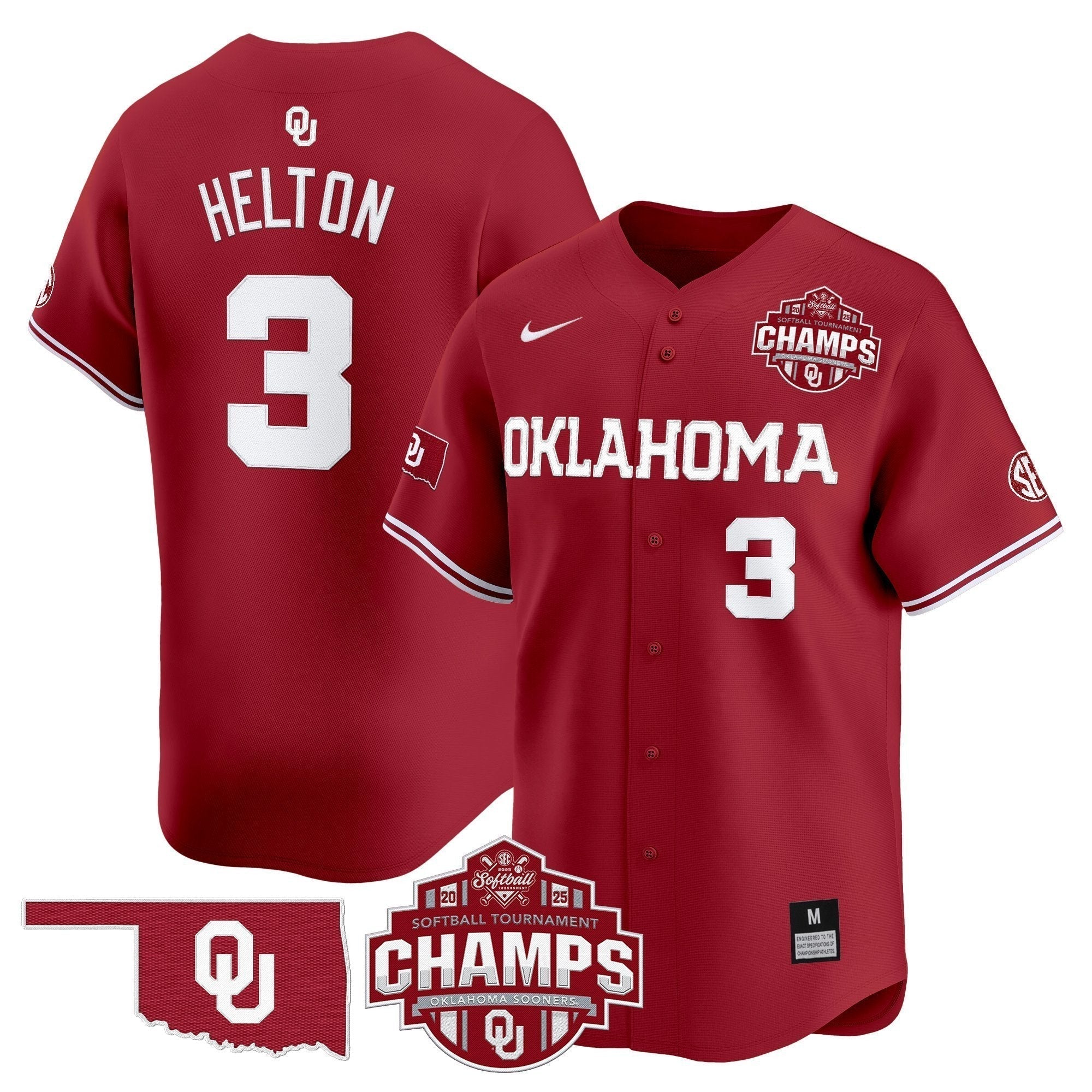 OU 2025 SEC Softball Conference Tournament Champions Patch Vapor Premier Limited Jersey - Stitched