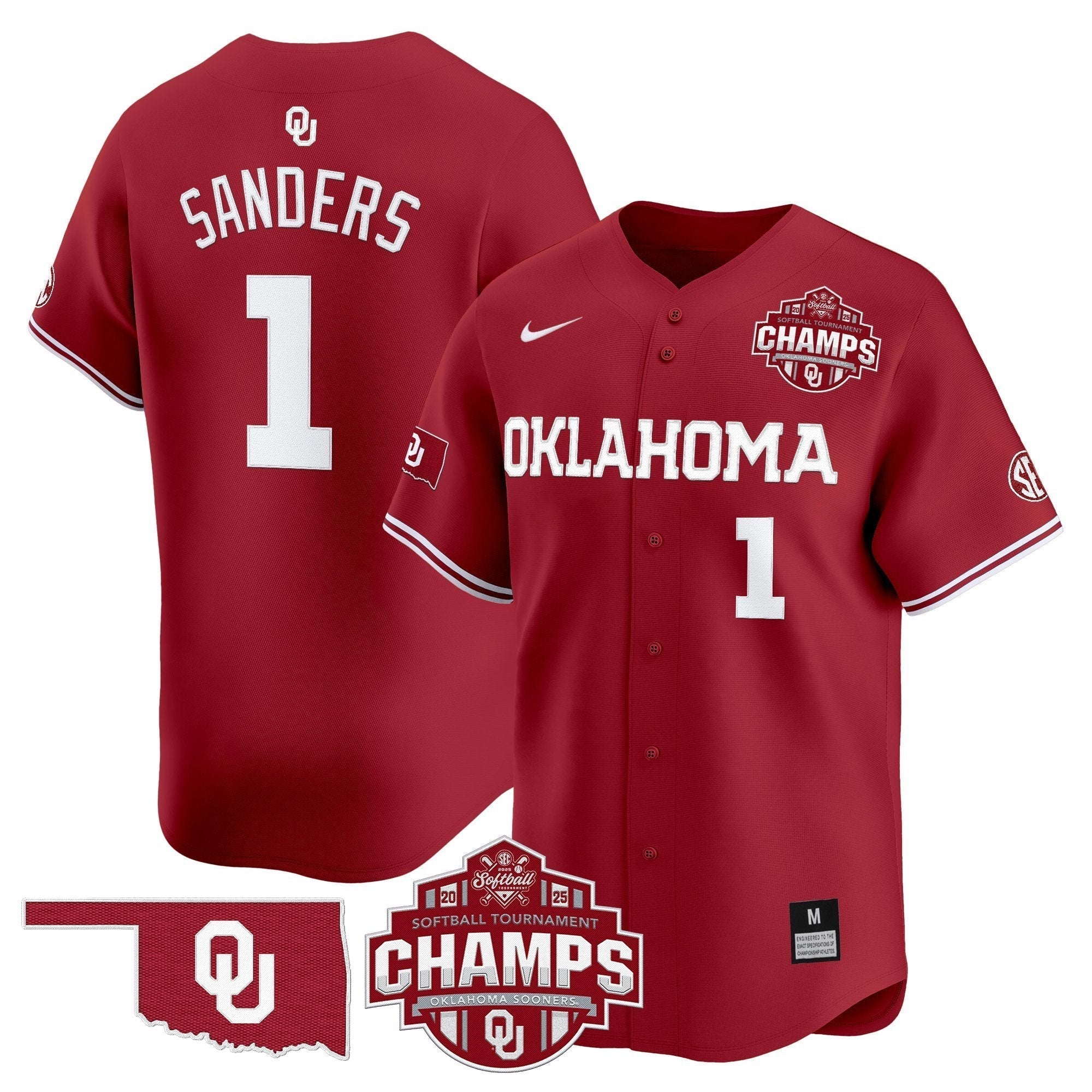 OU 2025 SEC Softball Conference Tournament Champions Patch Vapor Premier Limited Jersey - Stitched