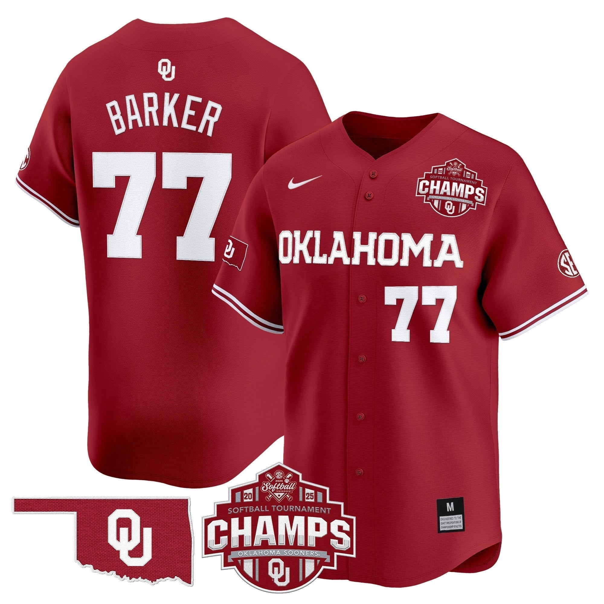 OU 2025 SEC Softball Conference Tournament Champions Patch Vapor Premier Limited Jersey - Stitched