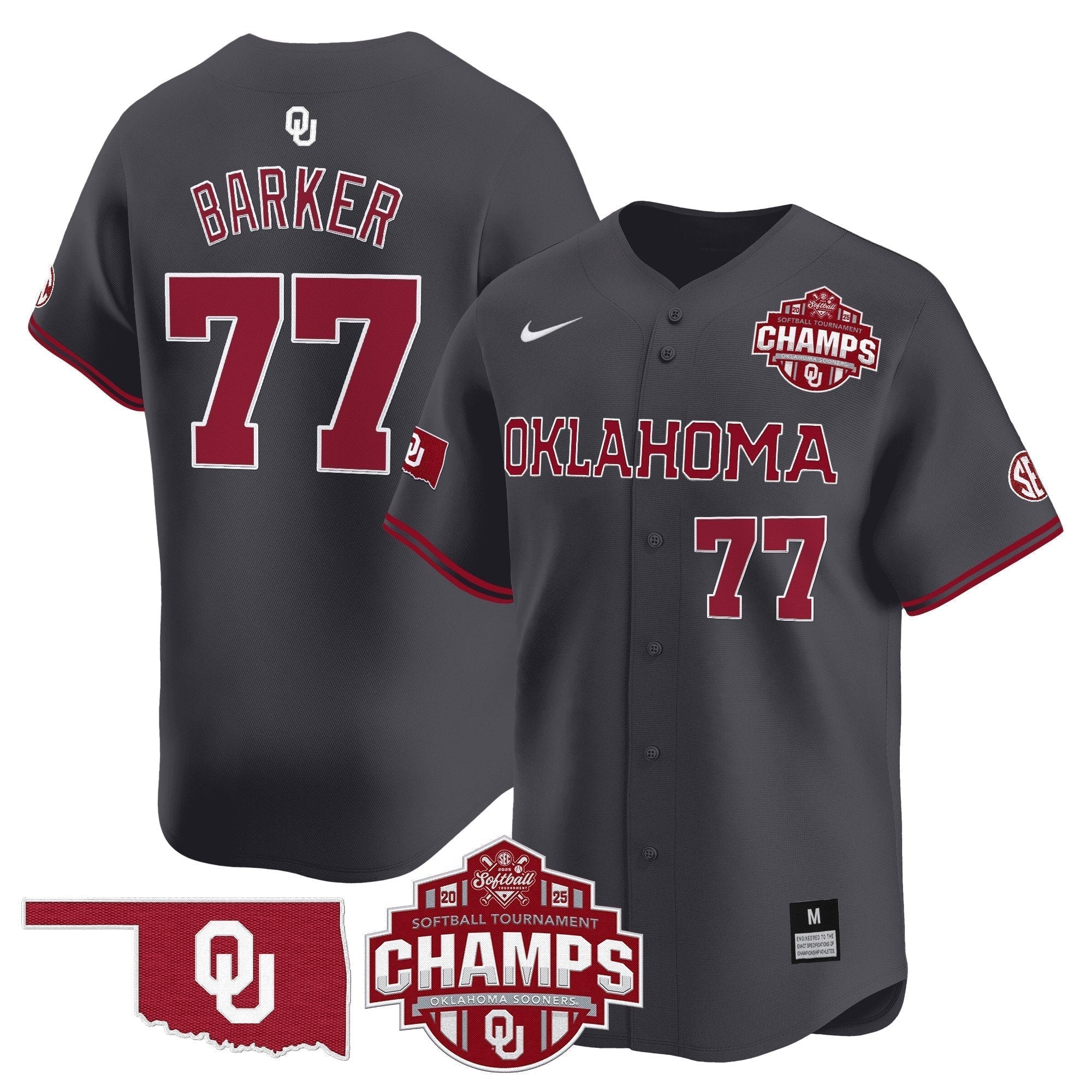 OU 2025 SEC Softball Conference Tournament Champions Patch Vapor Premier Limited Jersey - Stitched