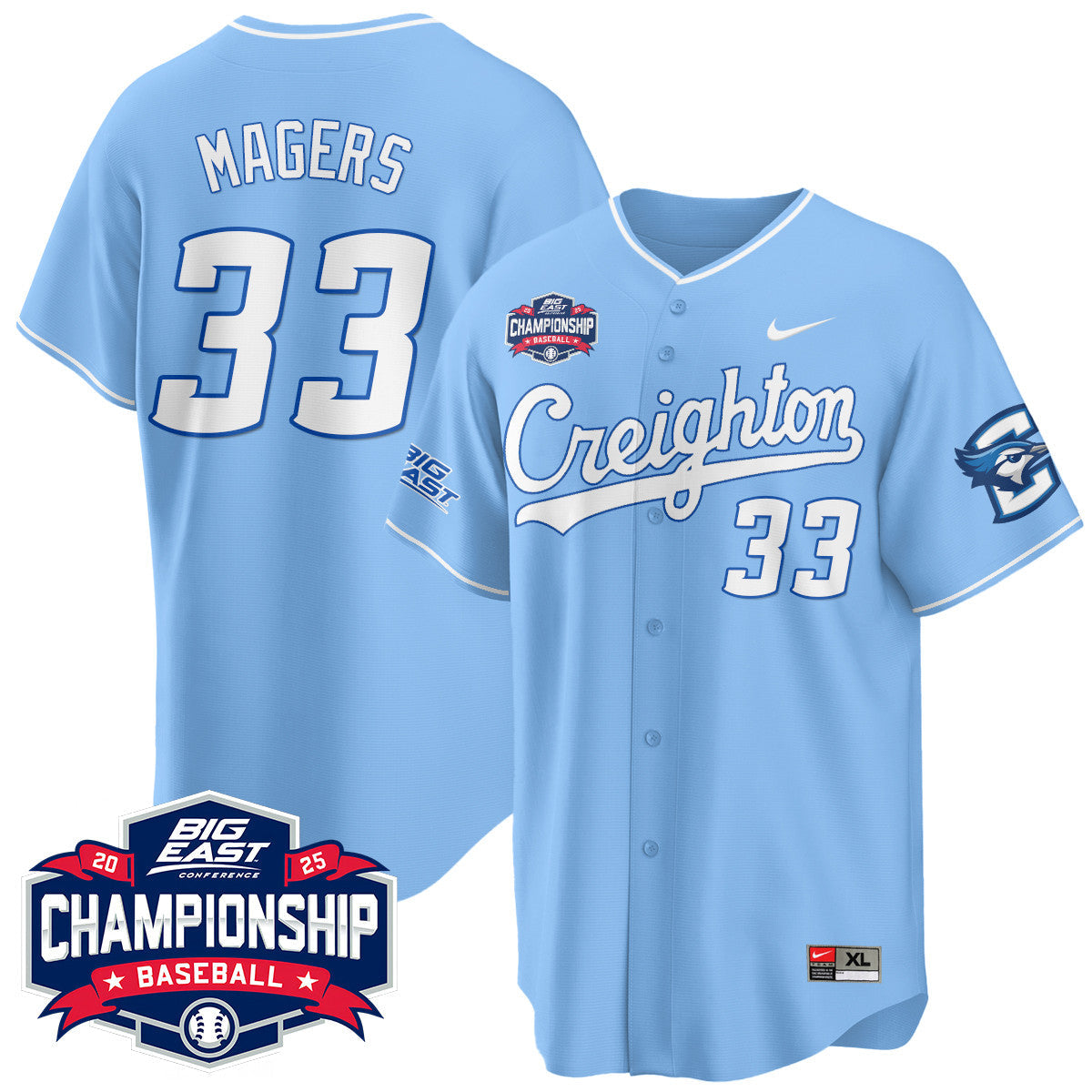 Creighton Bluejays Baseball 2025 Big East Baseball Tournament Champions Jersey - Stitched