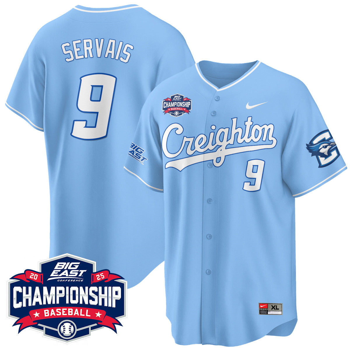 Creighton Bluejays Baseball 2025 Big East Baseball Tournament Champions Jersey - Stitched