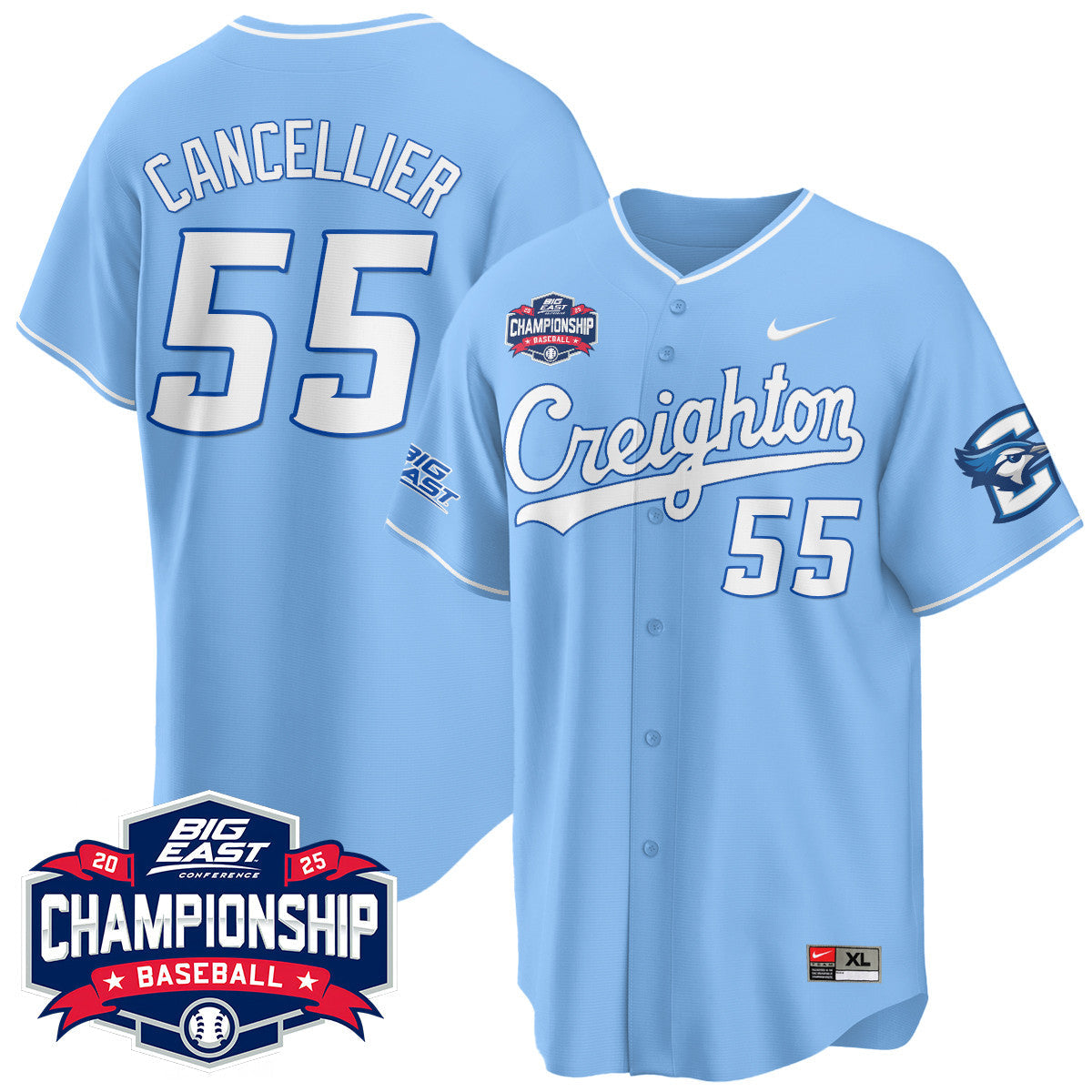 Creighton Bluejays Baseball 2025 Big East Baseball Tournament Champions Jersey - Stitched