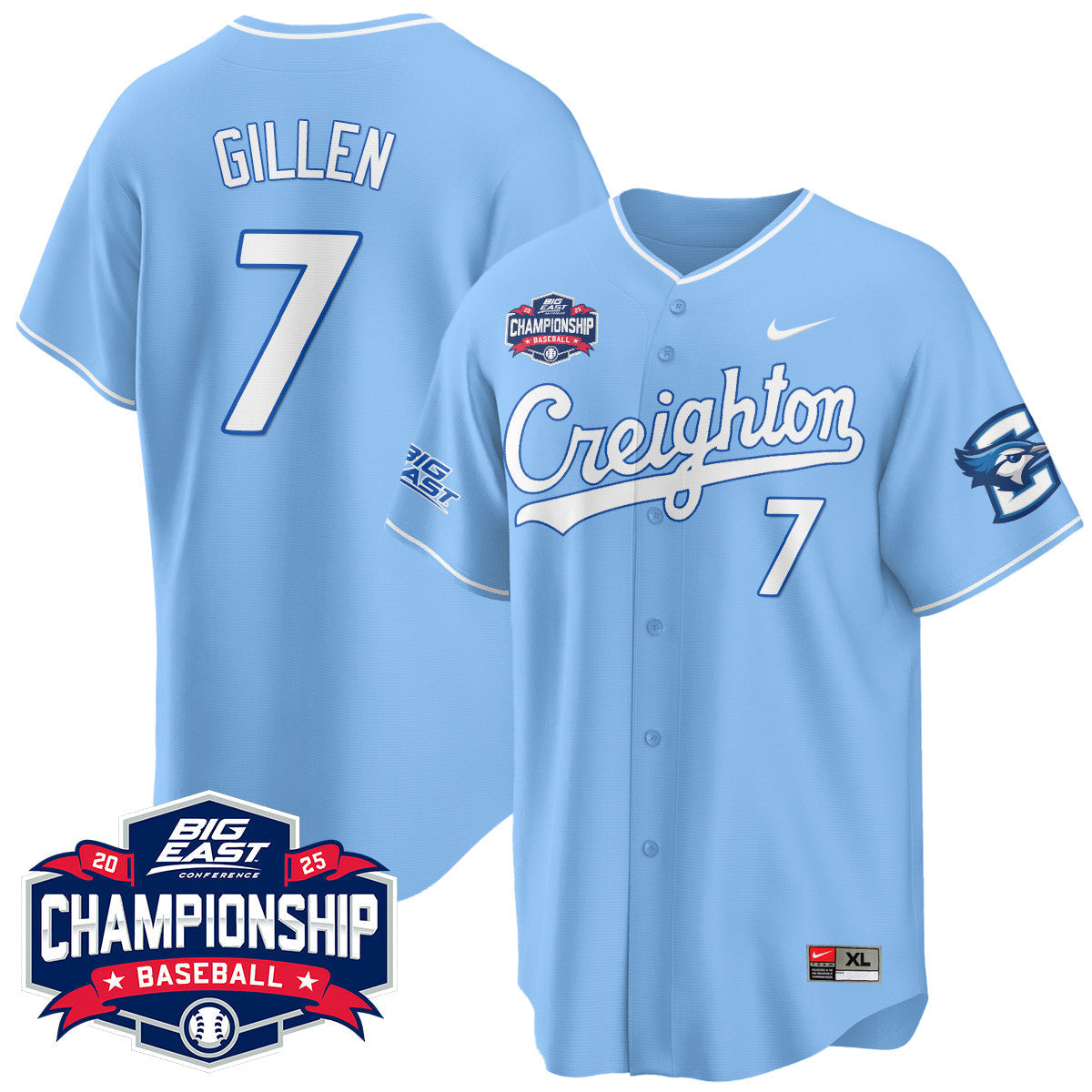 Creighton Bluejays Baseball 2025 Big East Baseball Tournament Champions Jersey - Stitched