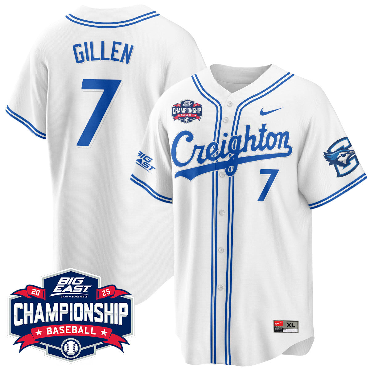 Creighton Bluejays Baseball 2025 Big East Baseball Tournament Champions Jersey - Stitched