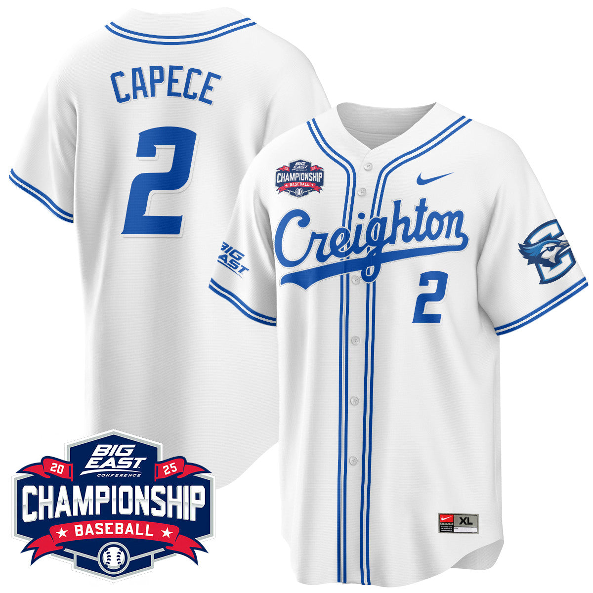 Creighton Bluejays Baseball 2025 Big East Baseball Tournament Champions Jersey - Stitched