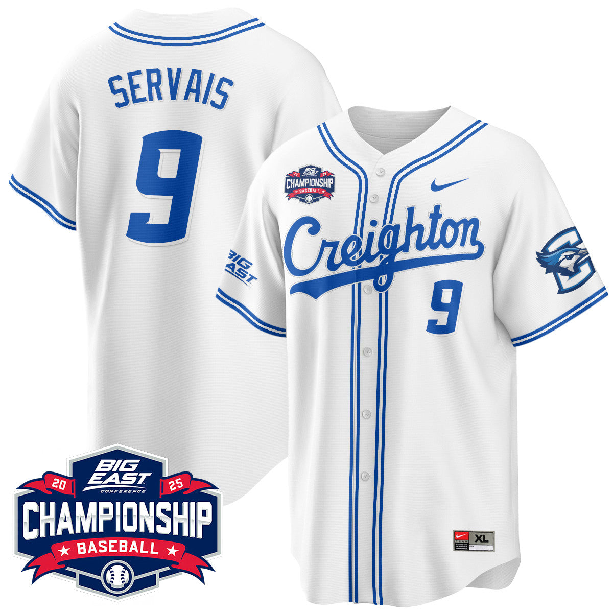 Creighton Bluejays Baseball 2025 Big East Baseball Tournament Champions Jersey - Stitched