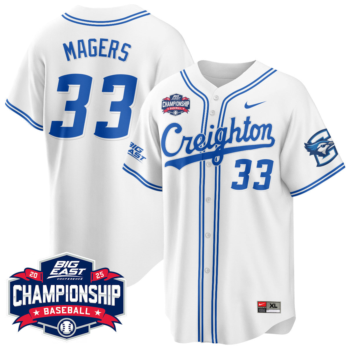 Creighton Bluejays Baseball 2025 Big East Baseball Tournament Champions Jersey - Stitched