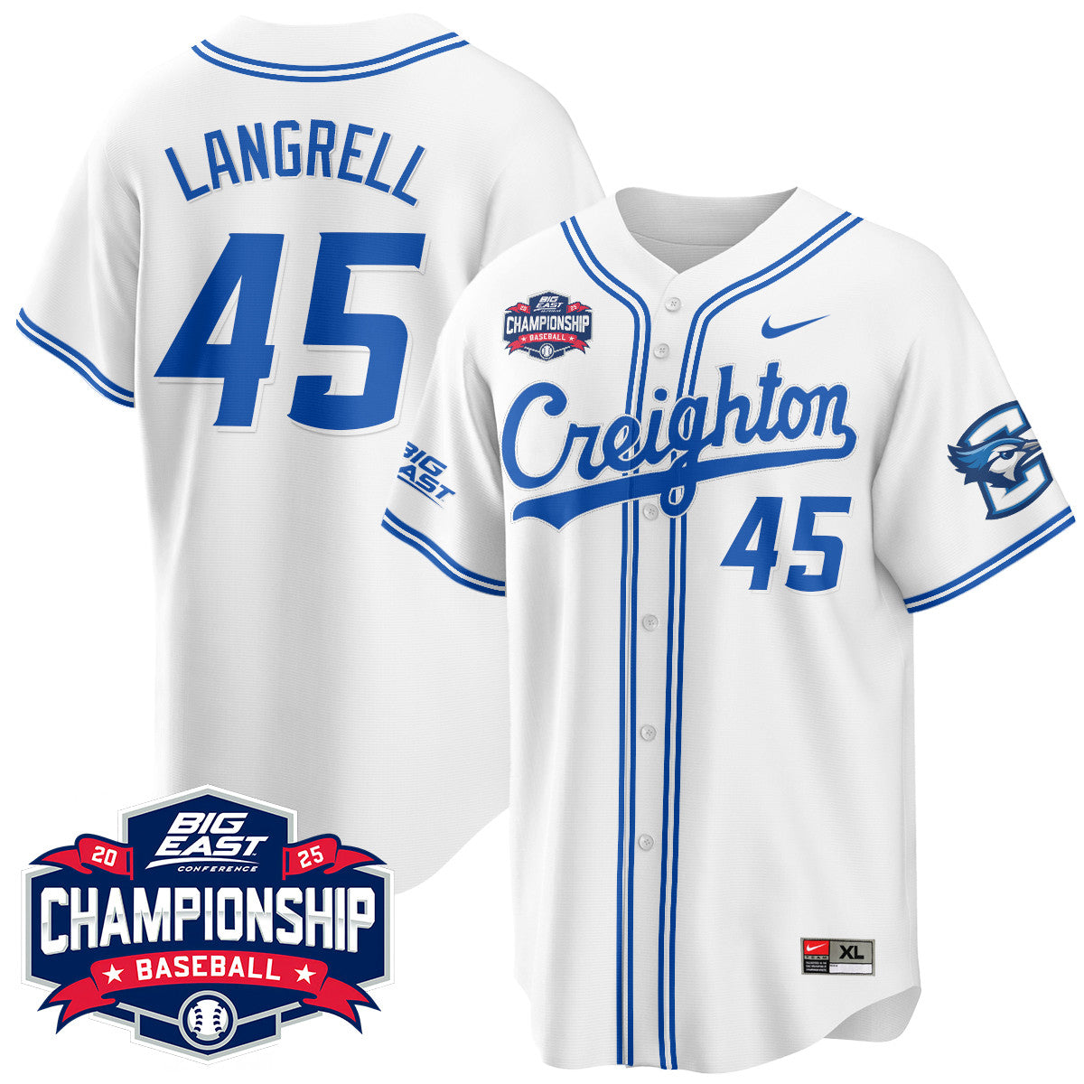 Creighton Bluejays Baseball 2025 Big East Baseball Tournament Champions Jersey - Stitched
