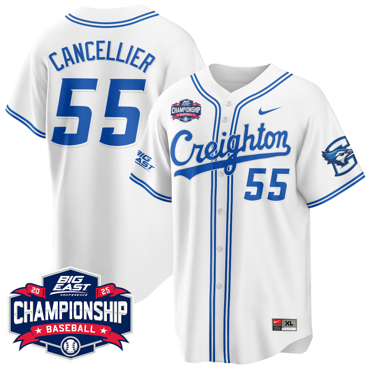 Creighton Bluejays Baseball 2025 Big East Baseball Tournament Champions Jersey - Stitched
