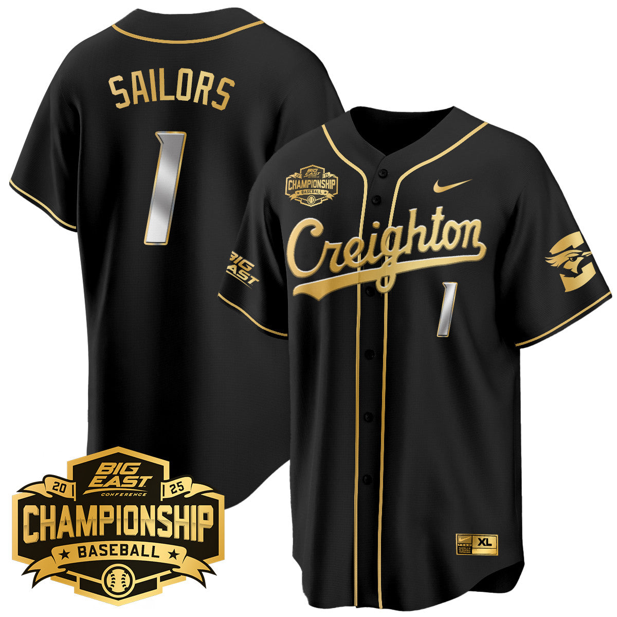 Creighton Bluejays Baseball 2025 Big East Baseball Tournament Champions Jersey - Stitched