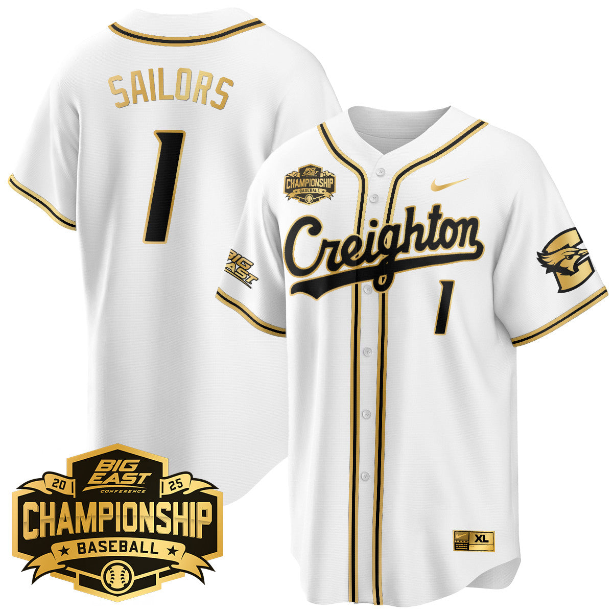 Creighton Bluejays Baseball 2025 Big East Baseball Tournament Champions Jersey - Stitched