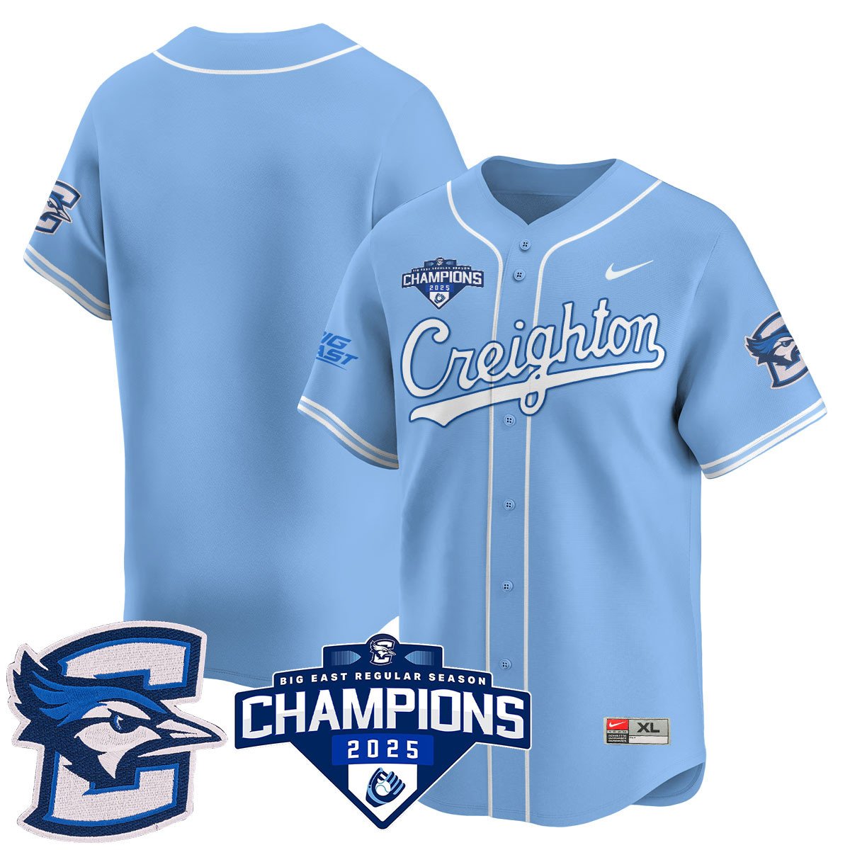 Creighton Bluejays Baseball 2025 Big East Baseball Tournament Champions Jersey N1 - Stitched