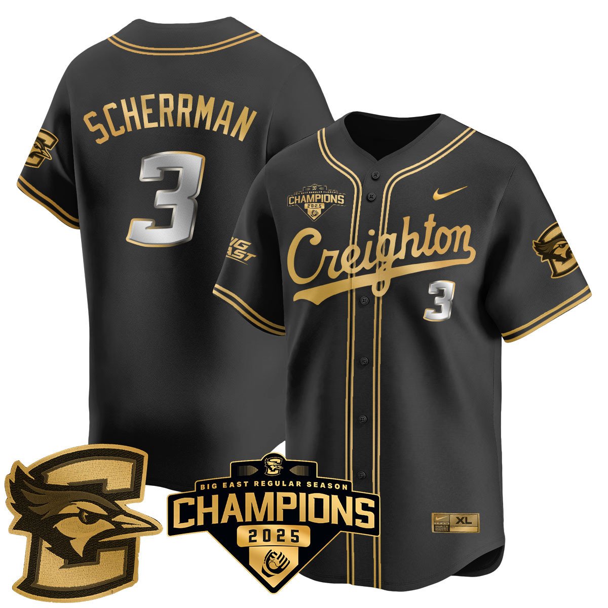 Creighton Bluejays Baseball 2025 Big East Baseball Tournament Champions Jersey N1 - Stitched