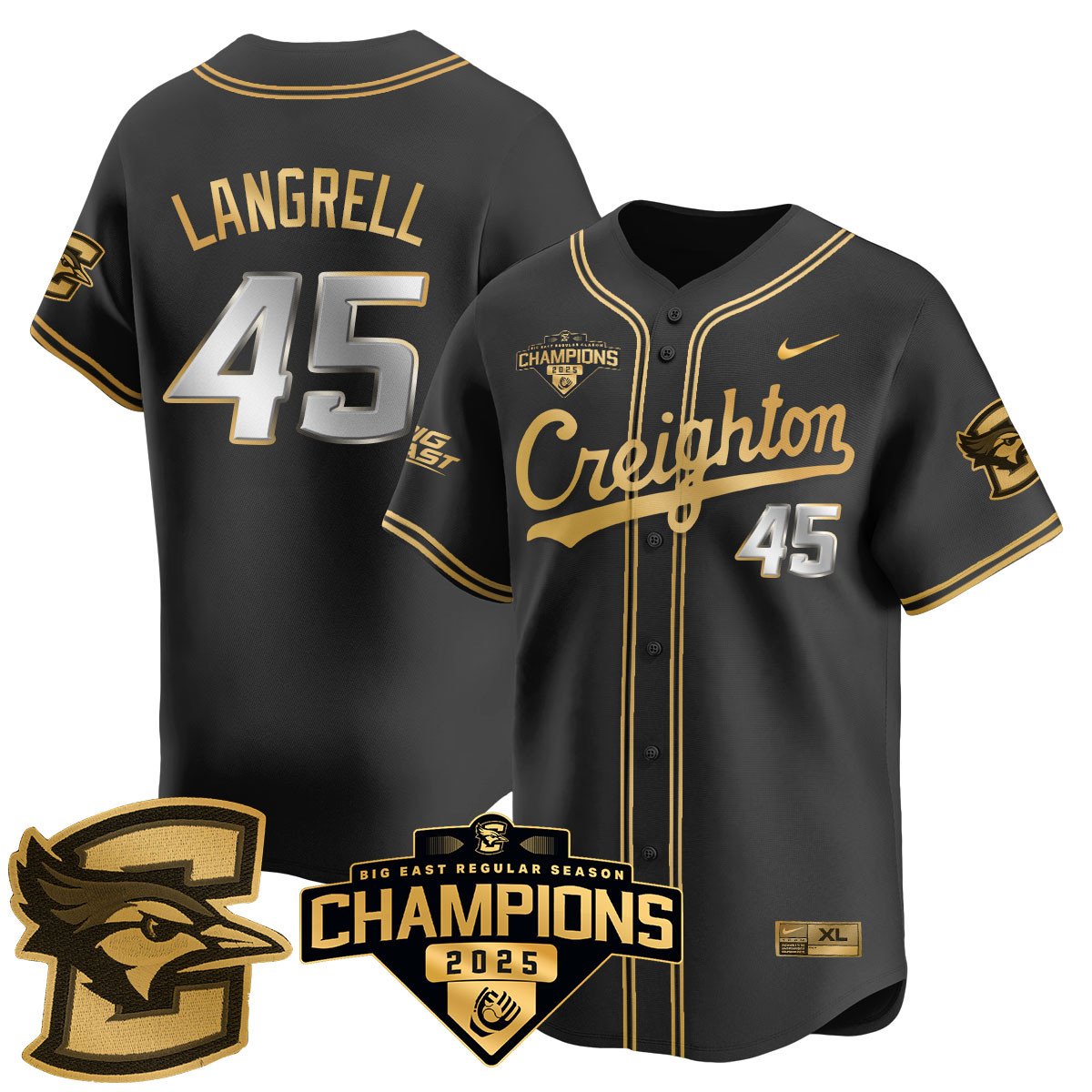 Creighton Bluejays Baseball 2025 Big East Baseball Tournament Champions Jersey N1 - Stitched