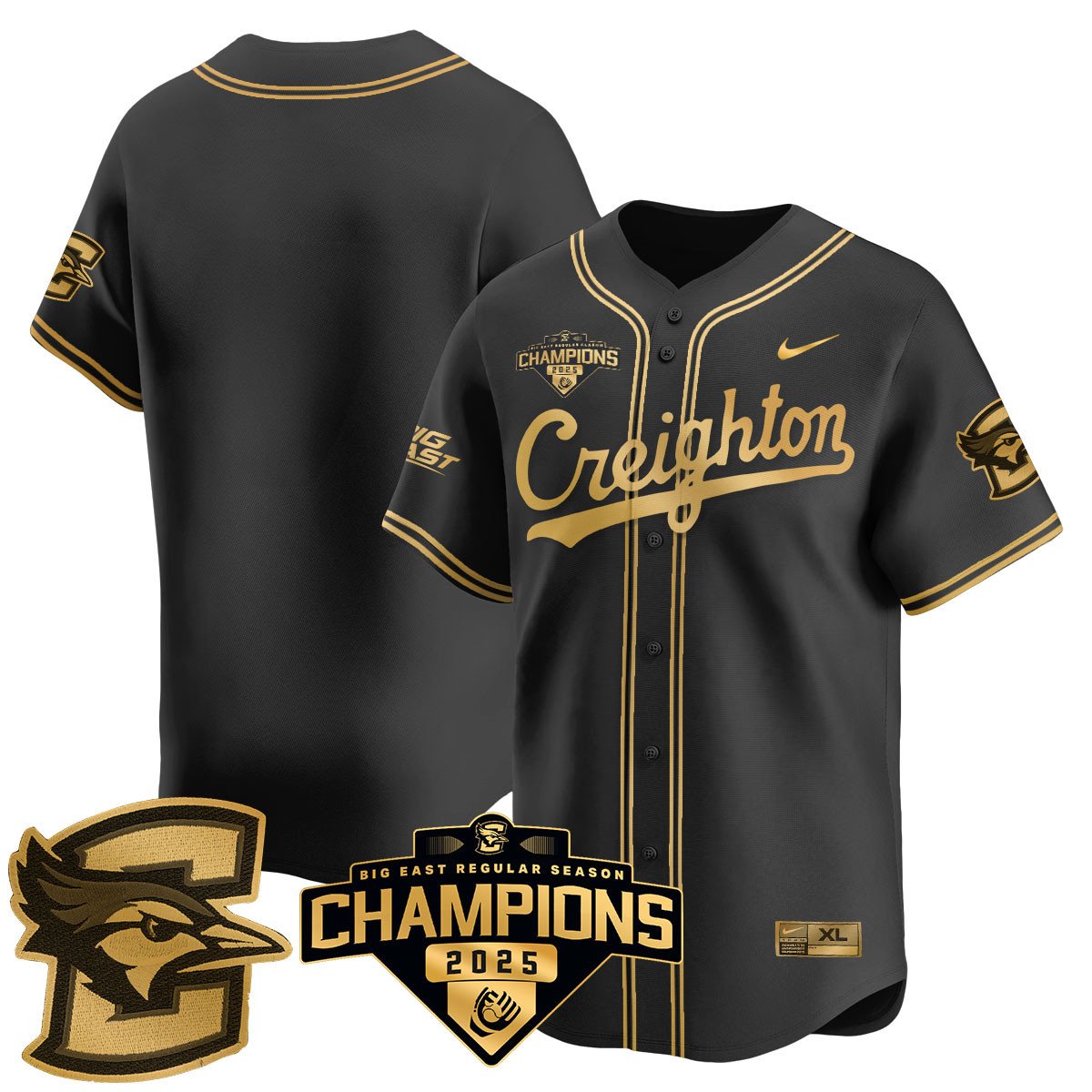 Creighton Bluejays Baseball 2025 Big East Baseball Tournament Champions Jersey N1 - Stitched