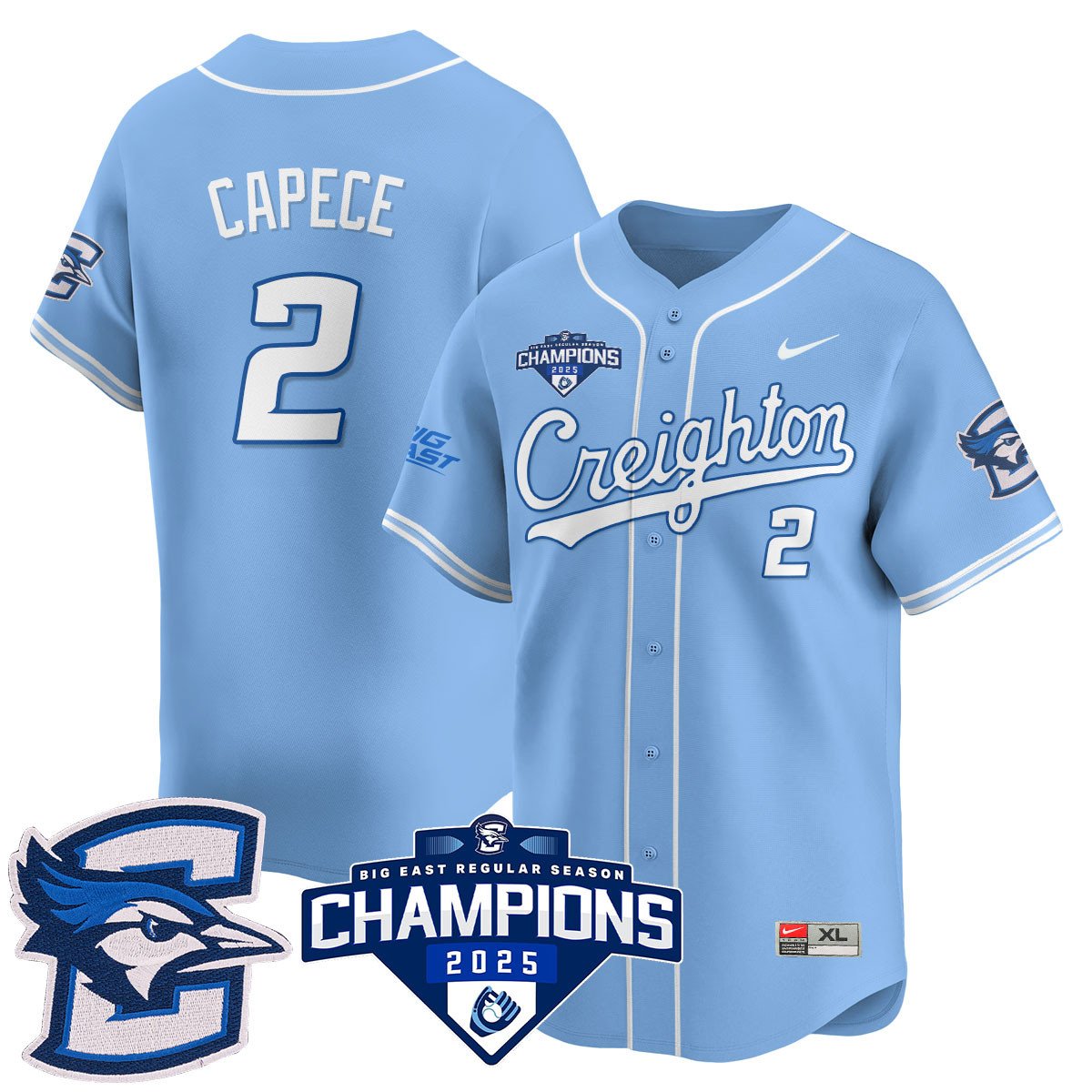 Creighton Bluejays Baseball 2025 Big East Baseball Tournament Champions Jersey N1 - Stitched