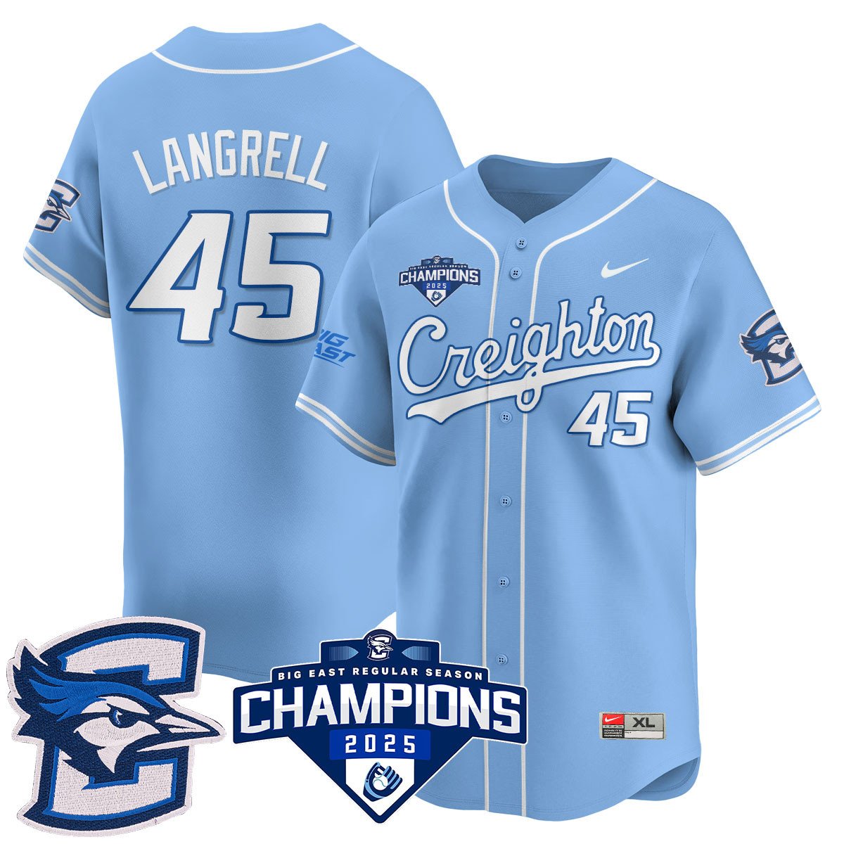 Creighton Bluejays Baseball 2025 Big East Baseball Tournament Champions Jersey N1 - Stitched