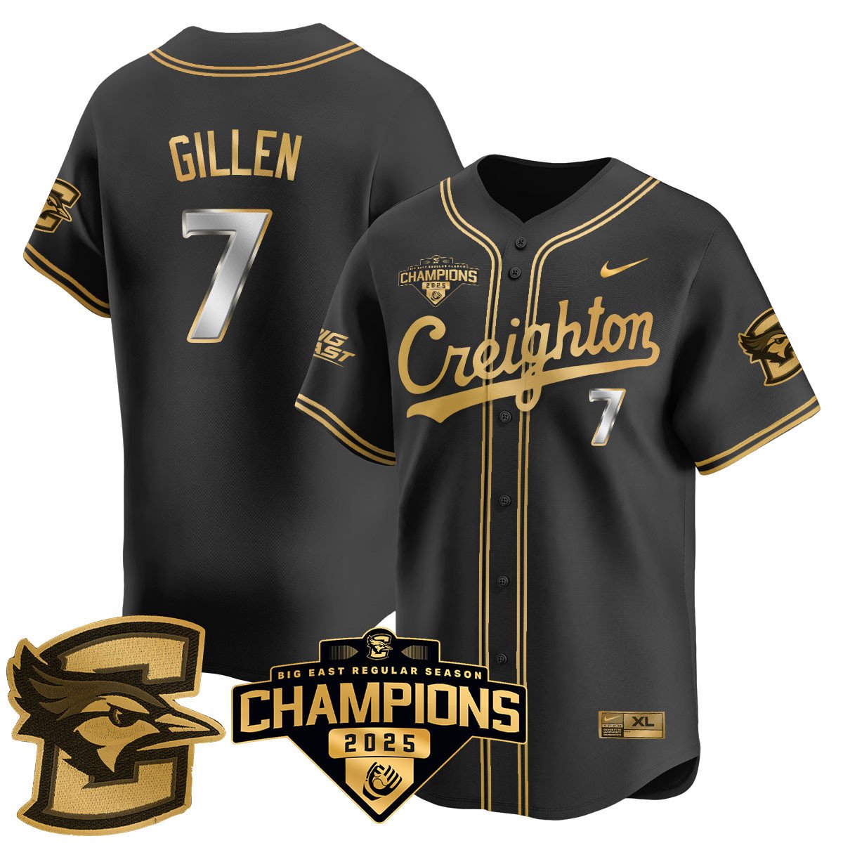 Creighton Bluejays Baseball 2025 Big East Baseball Tournament Champions Jersey N1 - Stitched