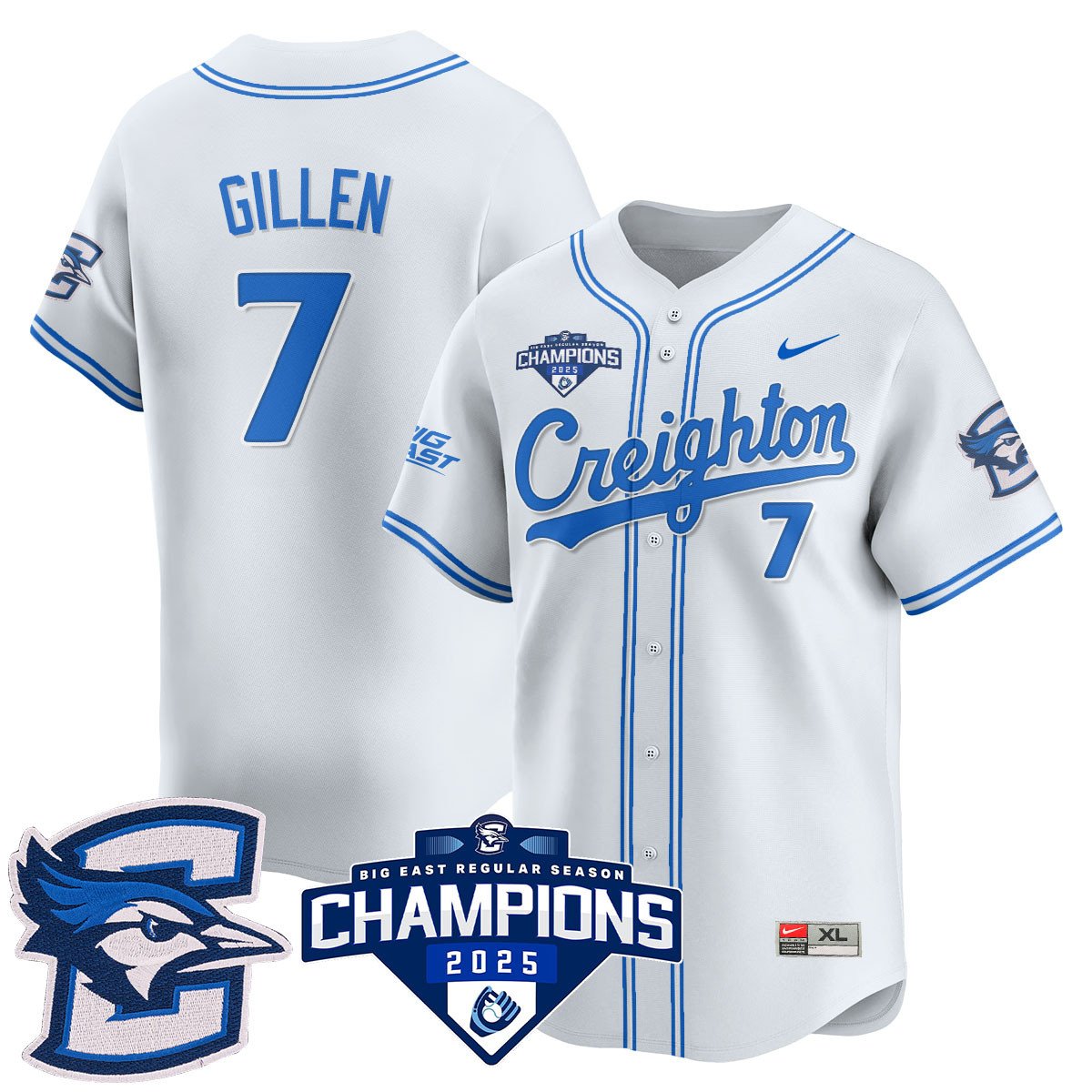 Creighton Bluejays Baseball 2025 Big East Baseball Tournament Champions Jersey N1 - Stitched