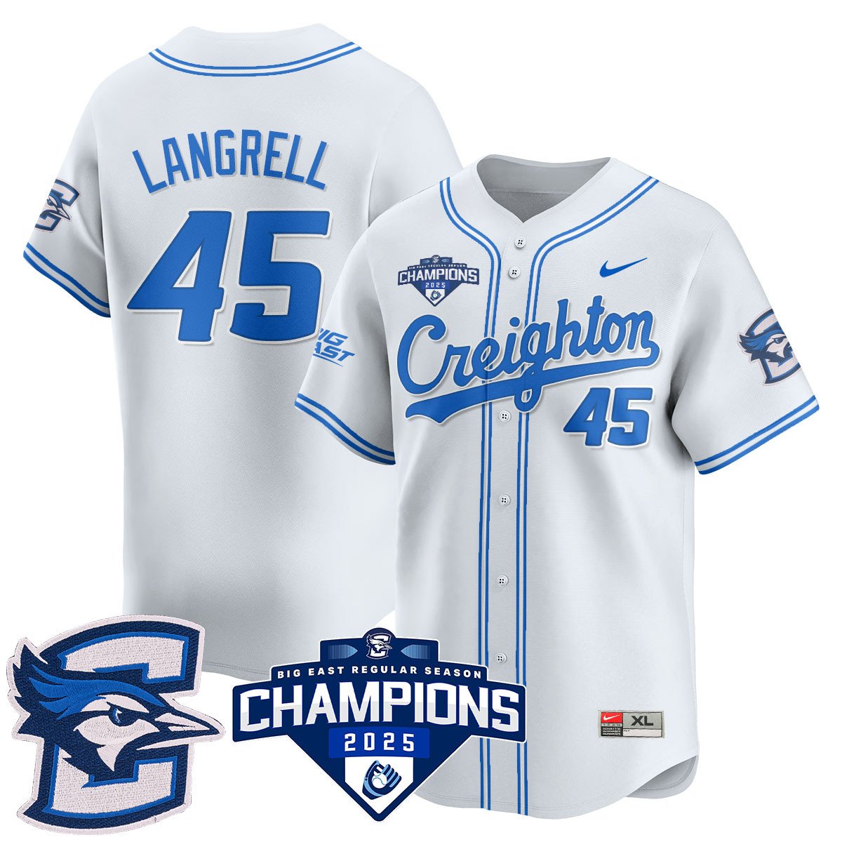 Creighton Bluejays Baseball 2025 Big East Baseball Tournament Champions Jersey N1 - Stitched