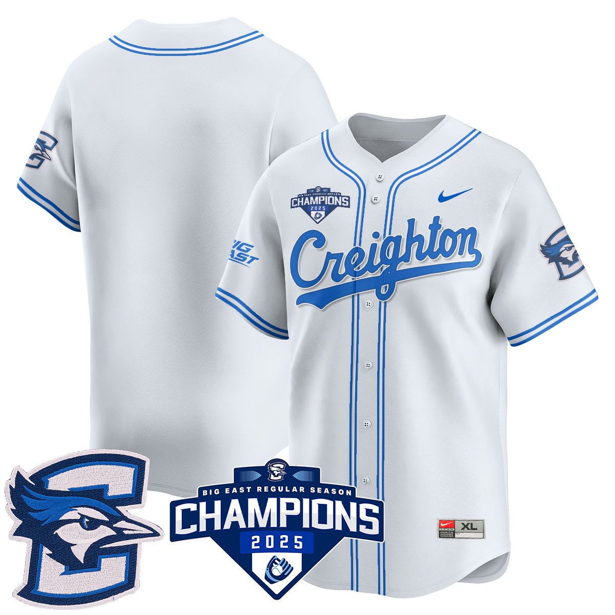 Creighton Bluejays Baseball 2025 Big East Baseball Tournament Champions Jersey N1 - Stitched
