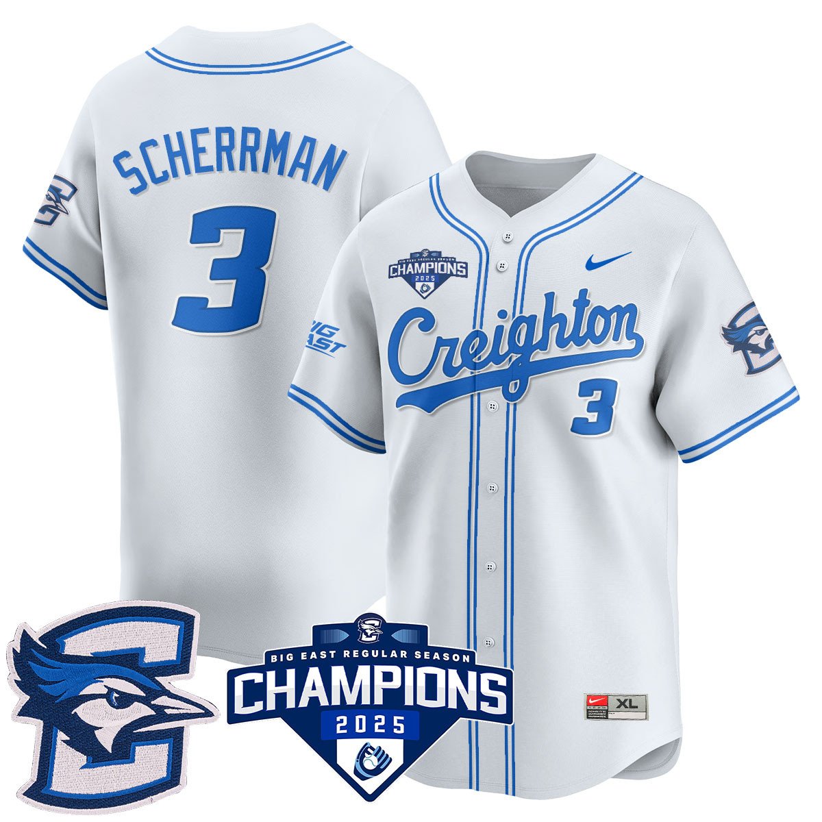 Creighton Bluejays Baseball 2025 Big East Baseball Tournament Champions Jersey N1 - Stitched