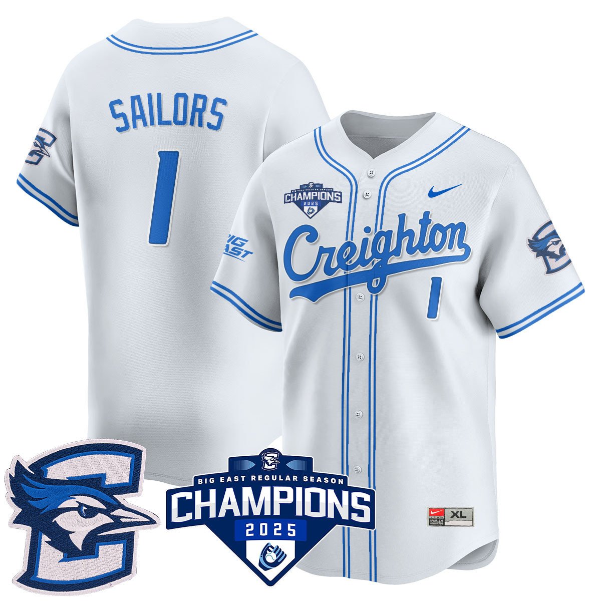 Creighton Bluejays Baseball 2025 Big East Baseball Tournament Champions Jersey N1 - Stitched