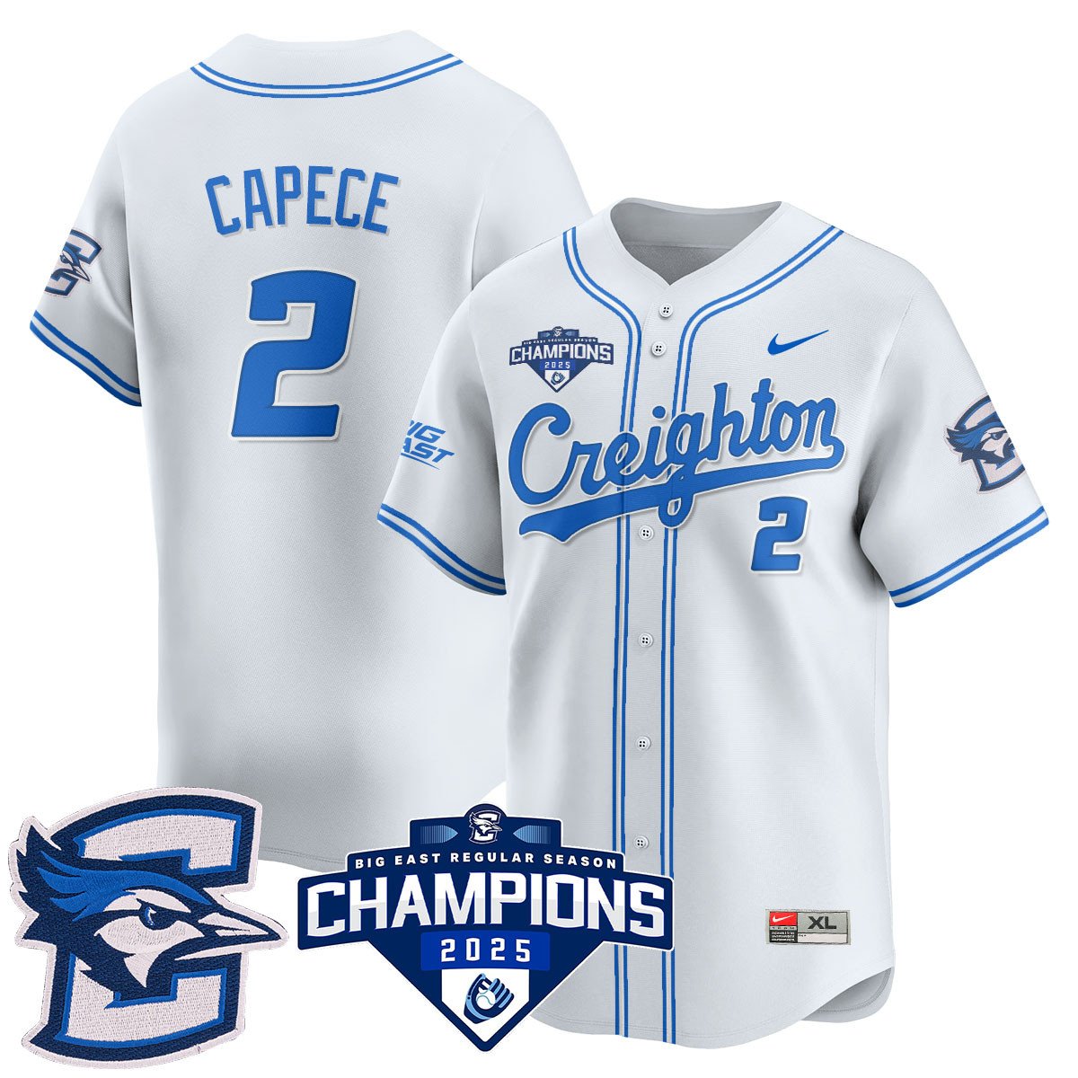 Creighton Bluejays Baseball 2025 Big East Baseball Tournament Champions Jersey N1 - Stitched