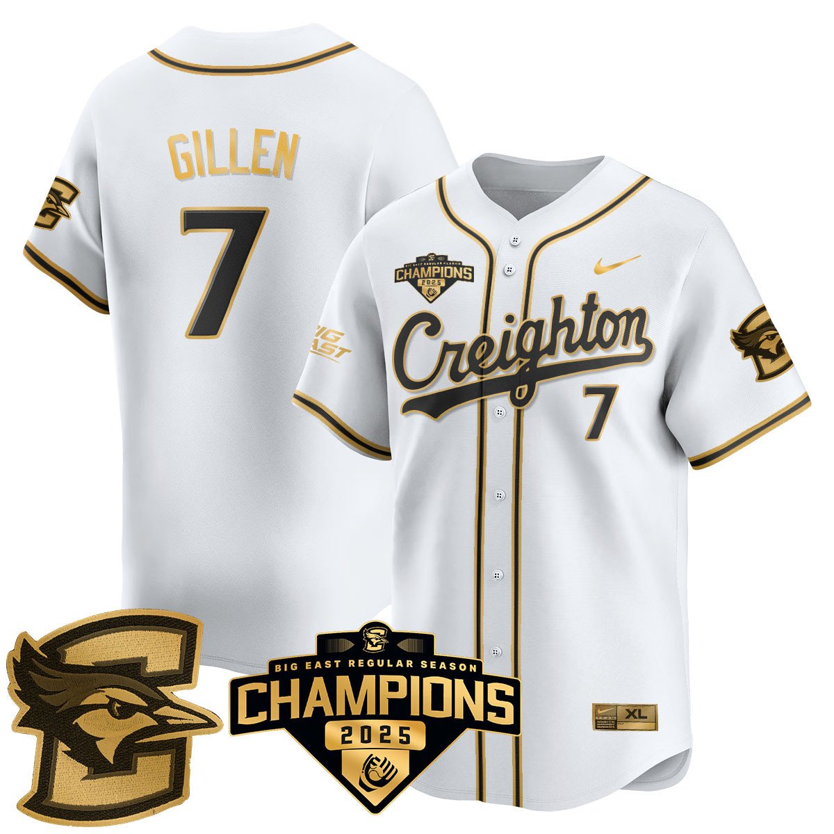 Creighton Bluejays Baseball 2025 Big East Baseball Tournament Champions Jersey N1 - Stitched