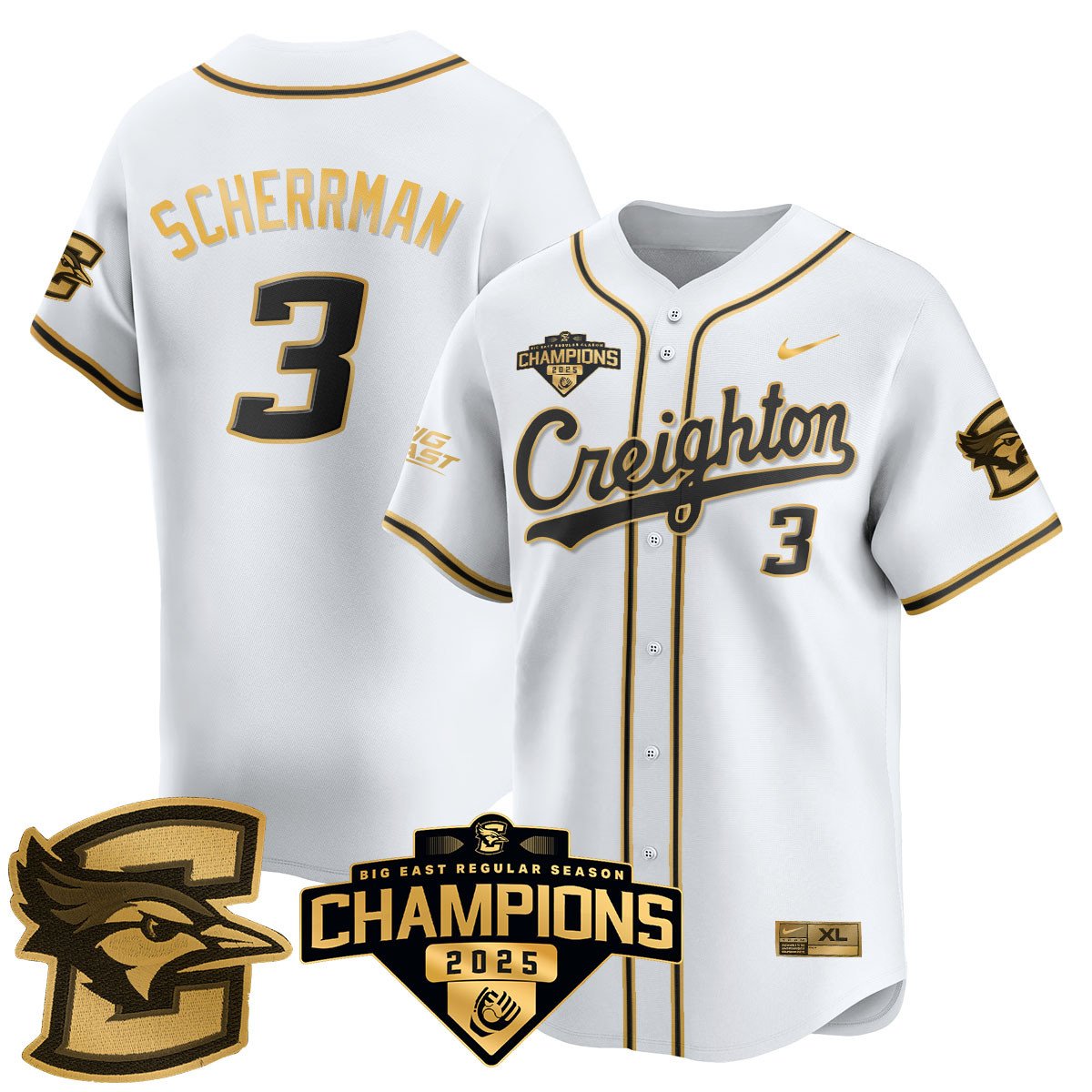 Creighton Bluejays Baseball 2025 Big East Baseball Tournament Champions Jersey N1 - Stitched