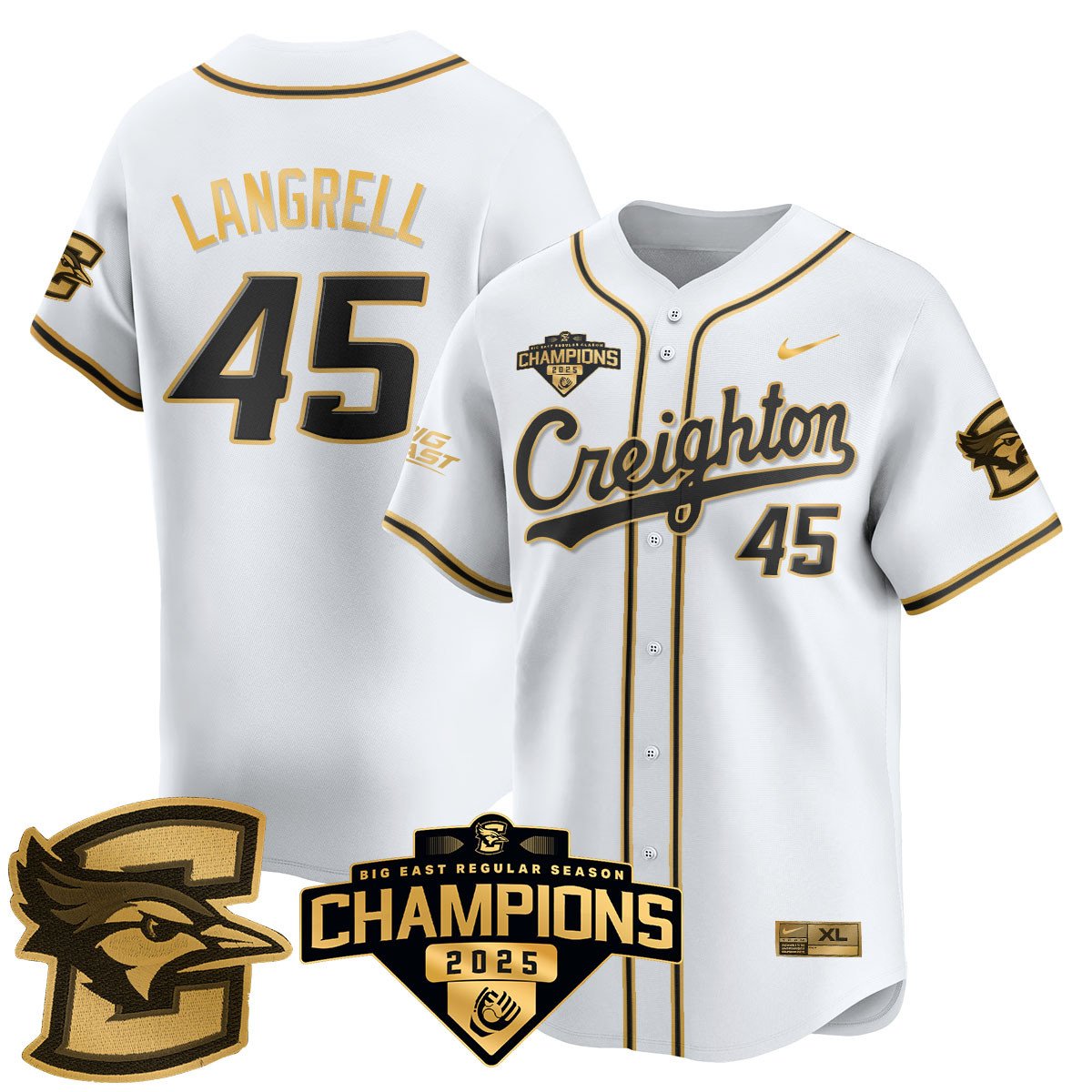 Creighton Bluejays Baseball 2025 Big East Baseball Tournament Champions Jersey N1 - Stitched