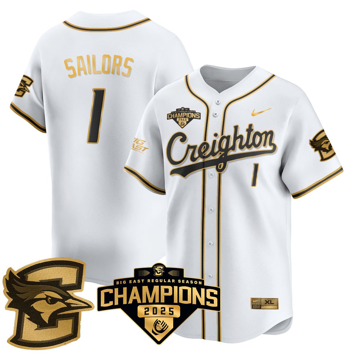 Creighton Bluejays Baseball 2025 Big East Baseball Tournament Champions Jersey N1 - Stitched