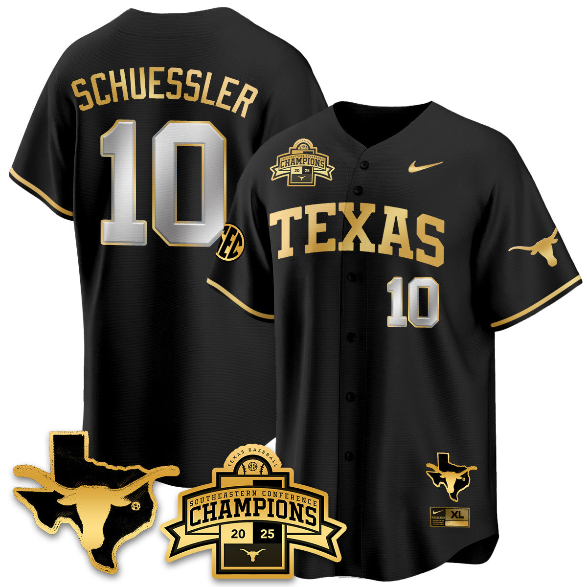 Texas Baseball 2025 Southeastern Conference Champions Jersey - Stitched
