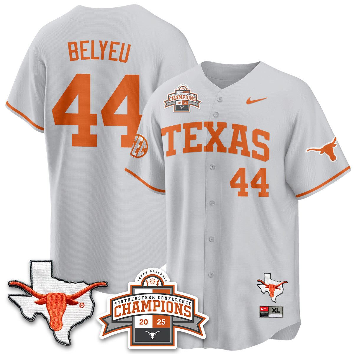 Texas Baseball 2025 Southeastern Conference Champions Jersey - Stitched