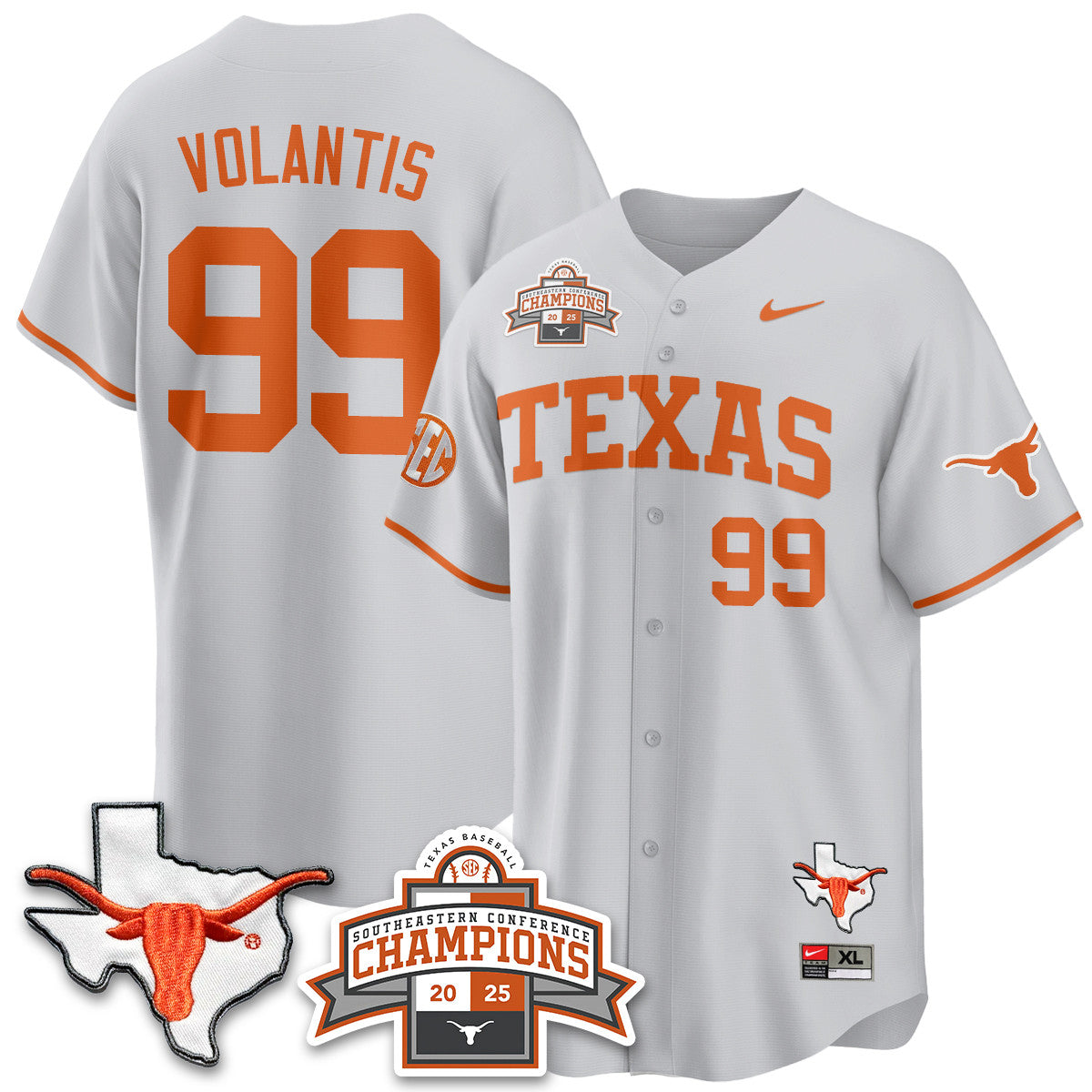 Texas Baseball 2025 Southeastern Conference Champions Jersey - Stitched