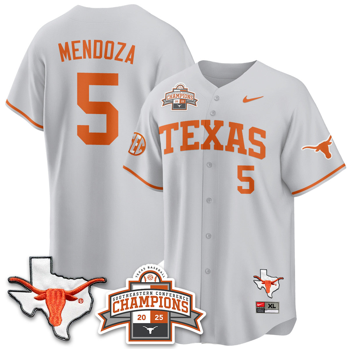 Texas Baseball 2025 Southeastern Conference Champions Jersey - Stitched