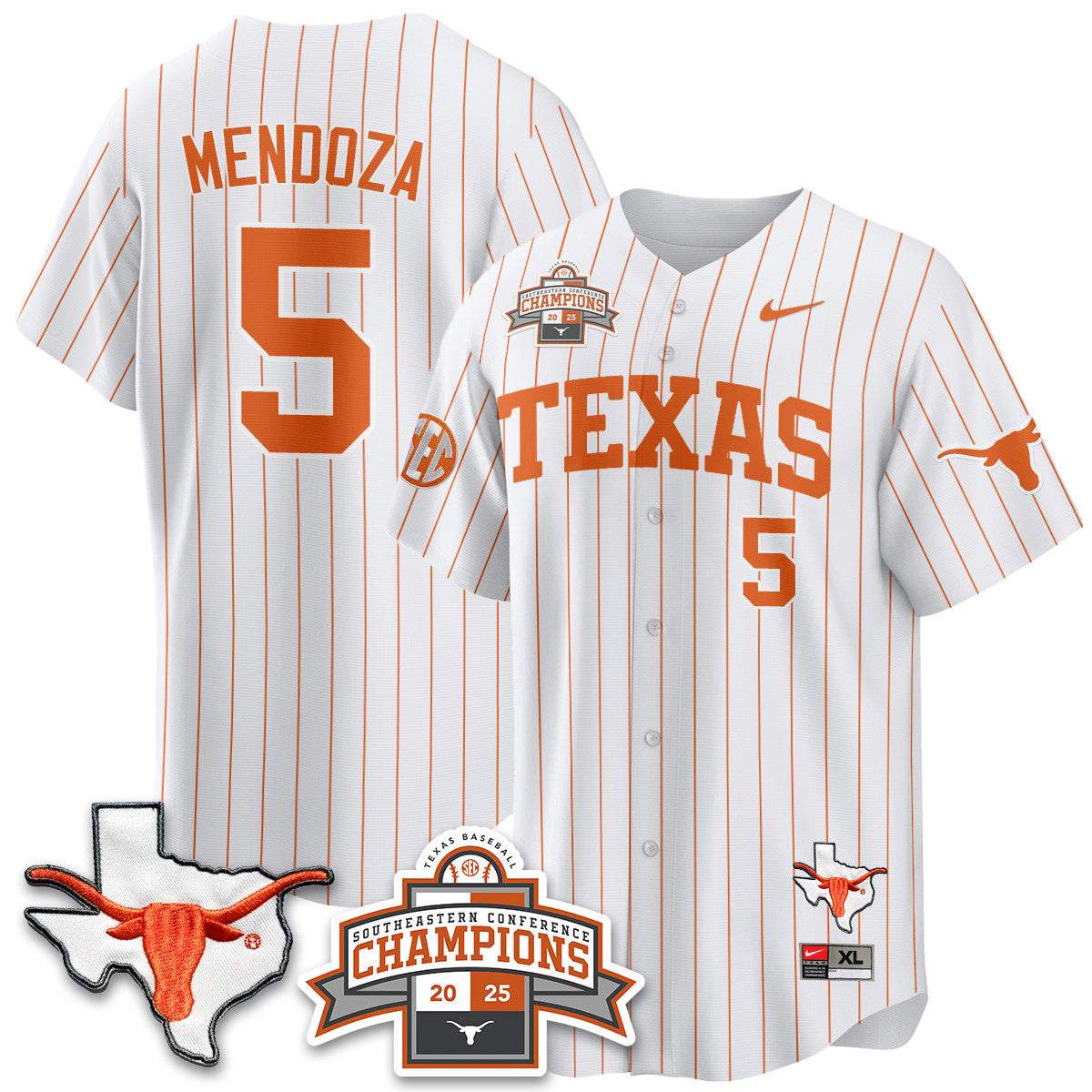 Texas Baseball 2025 Southeastern Conference Champions Jersey - Stitched