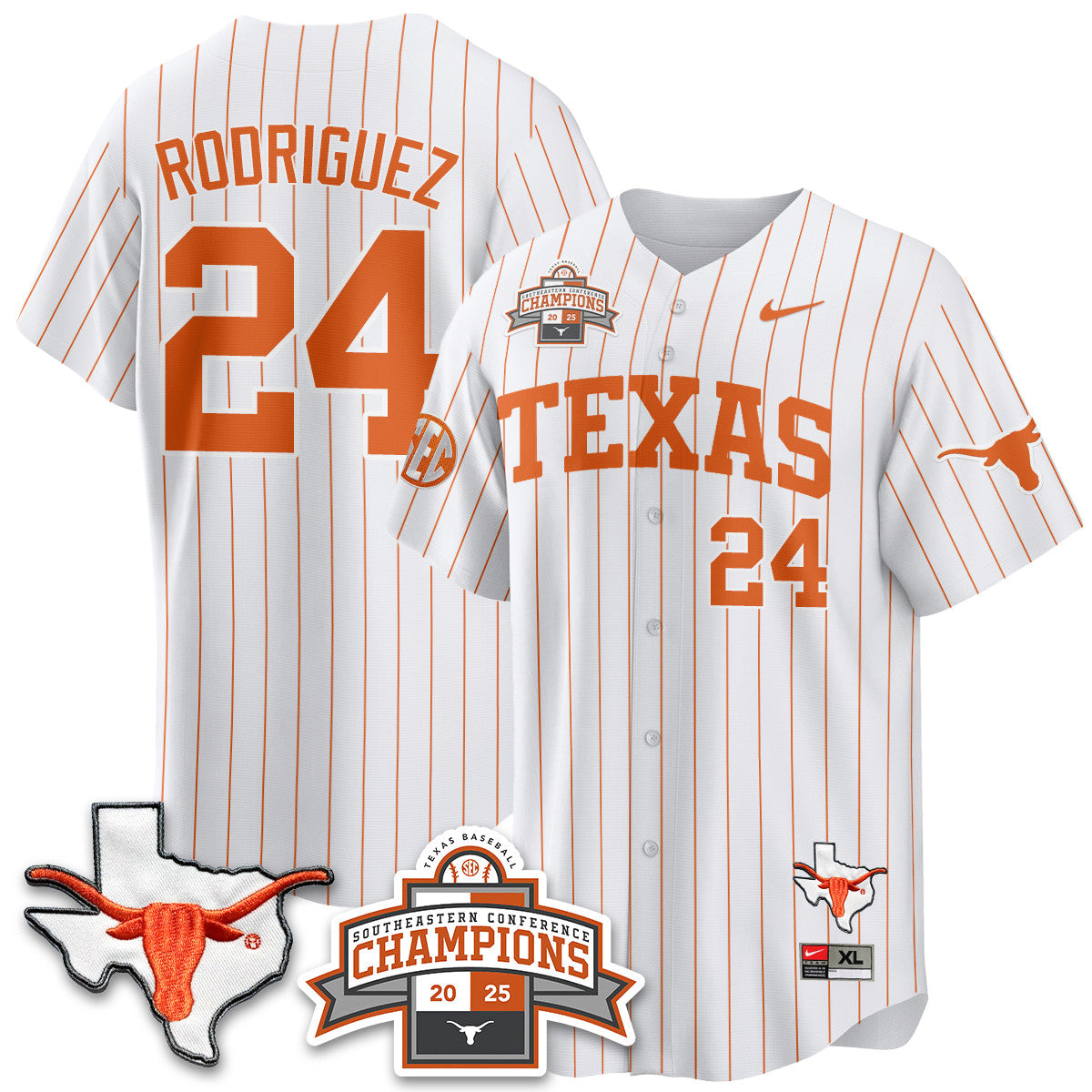 Texas Baseball 2025 Southeastern Conference Champions Jersey - Stitched