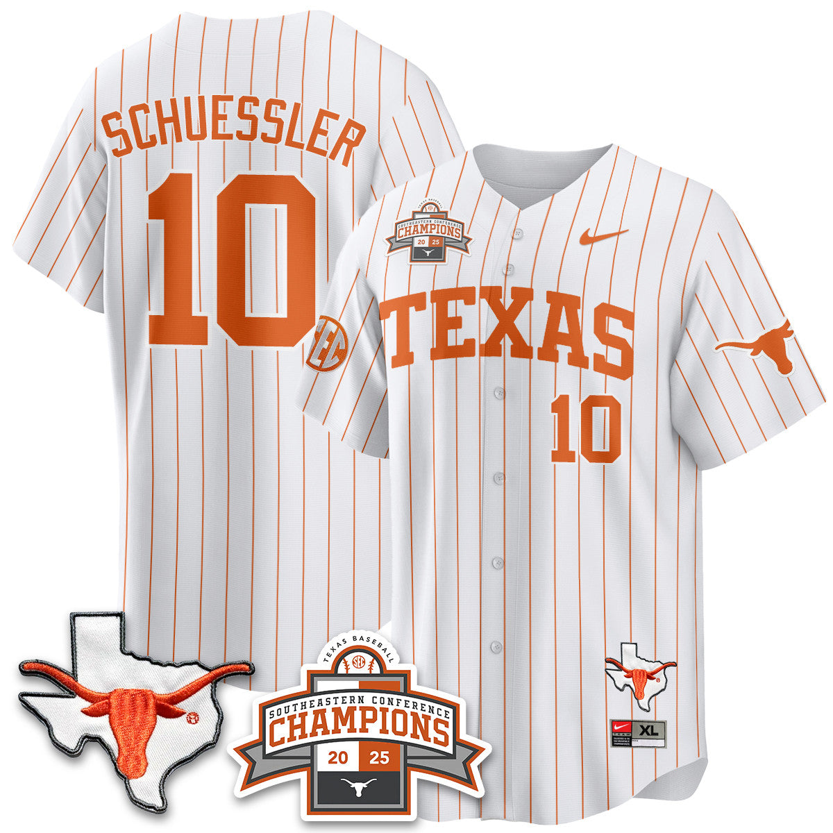 Texas Baseball 2025 Southeastern Conference Champions Jersey - Stitched