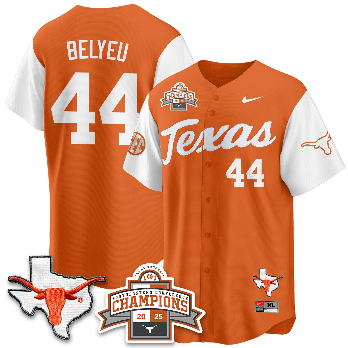Texas Baseball 2025 Southeastern Conference Champions Jersey - Stitched