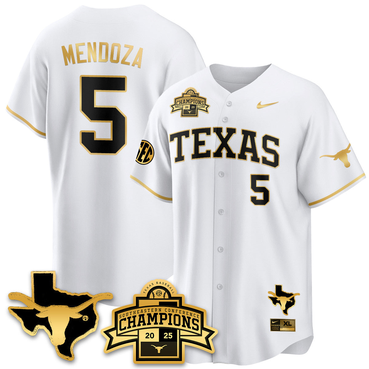 Texas Baseball 2025 Southeastern Conference Champions Jersey - Stitched