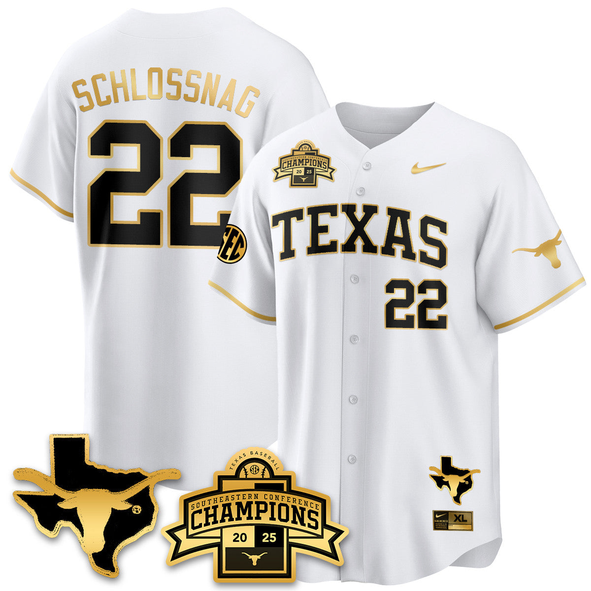 Texas Baseball 2025 Southeastern Conference Champions Jersey - Stitched